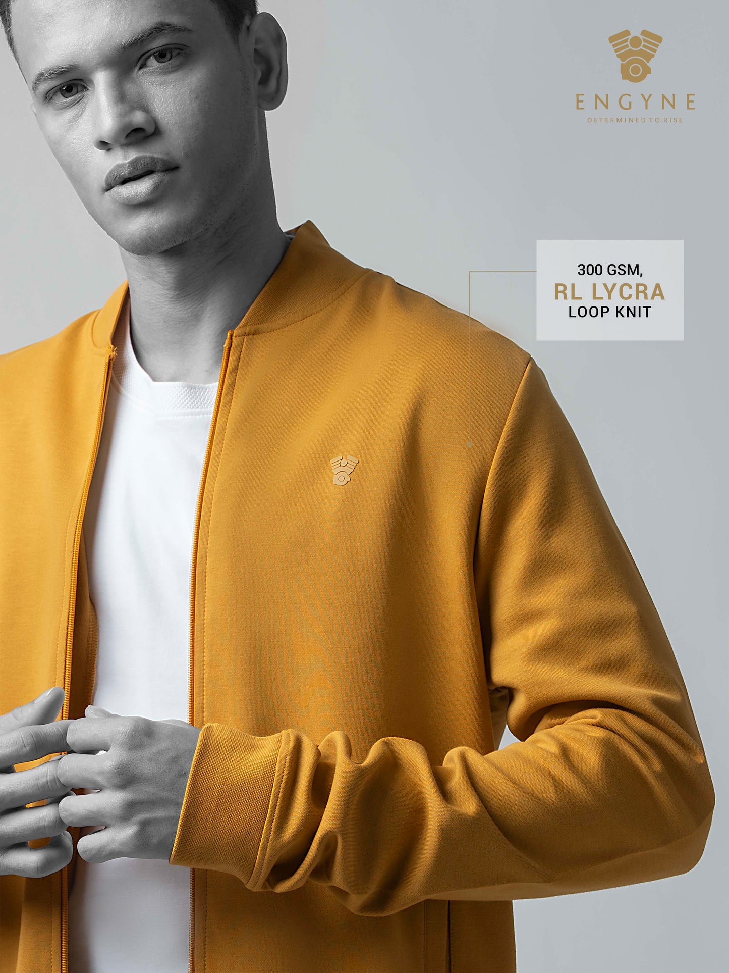 Mustard Gold Baseball Collar Mens Zip Up Sweatshirts