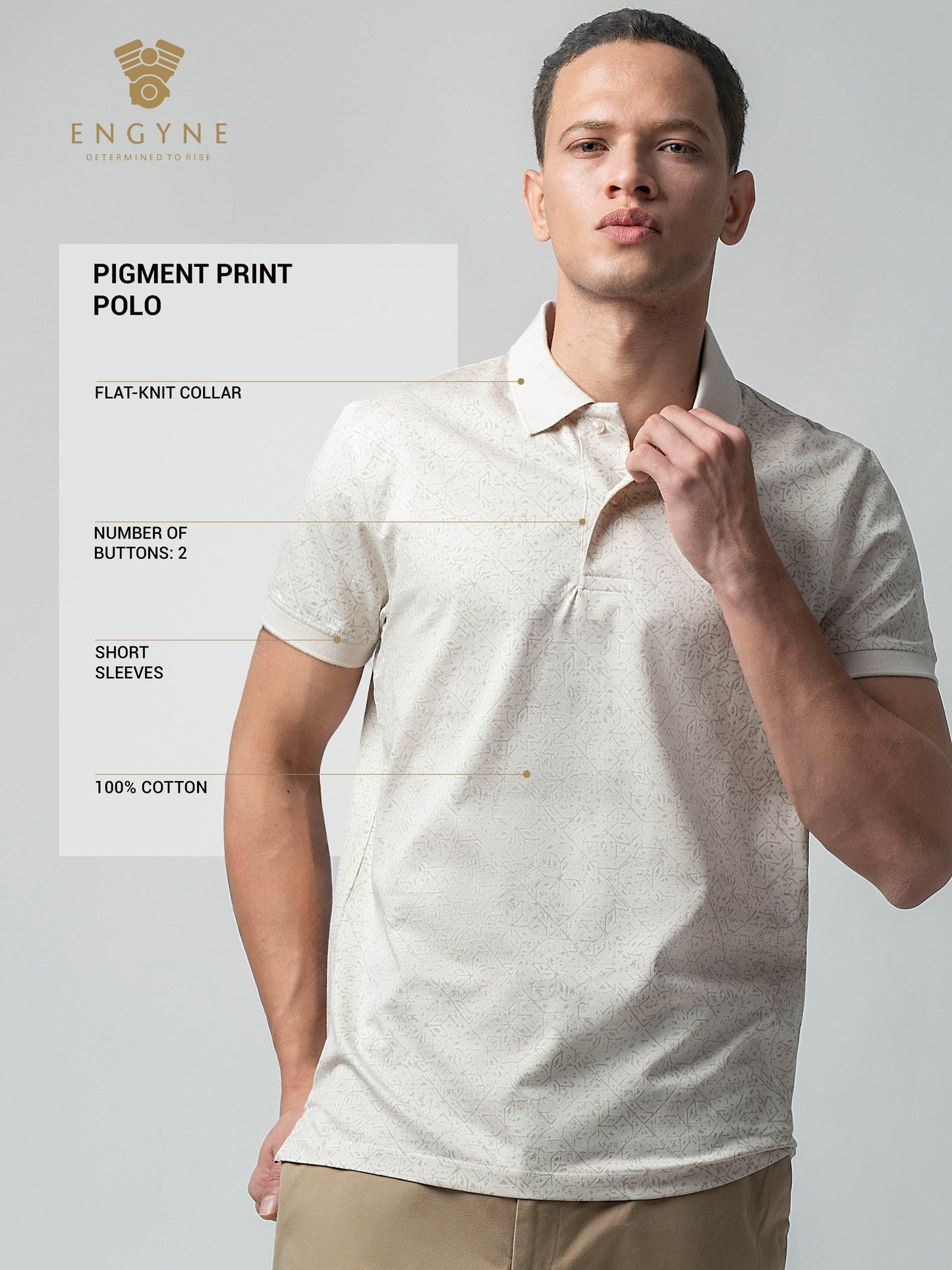 Supima Cotton LuxeKnit with Rotary Pigment Print and Slim DTM Collar Beige Polo - ENGYNE