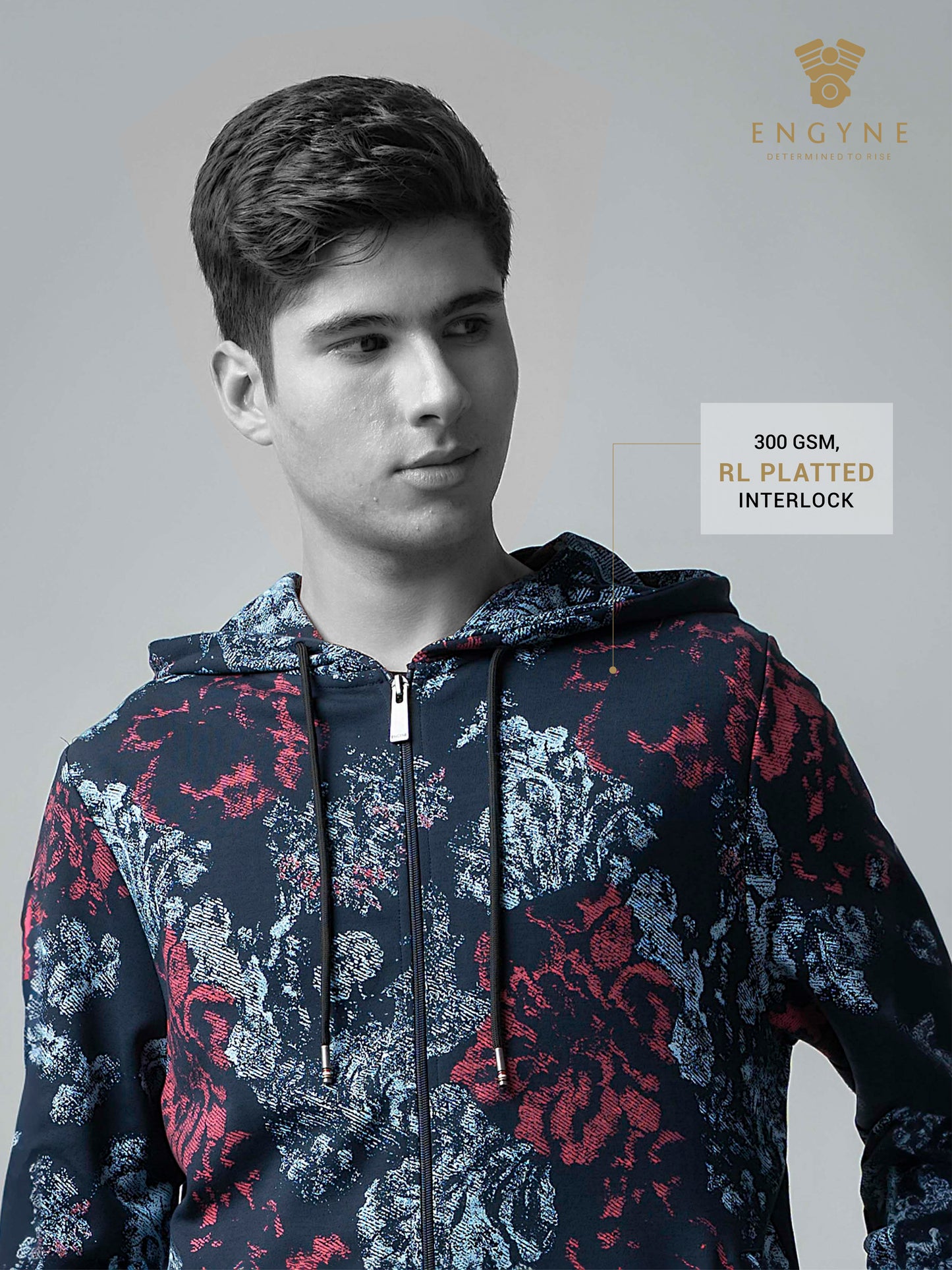 All-Over Discharge Navy Printed Hoodie Zipper Sweatshirt