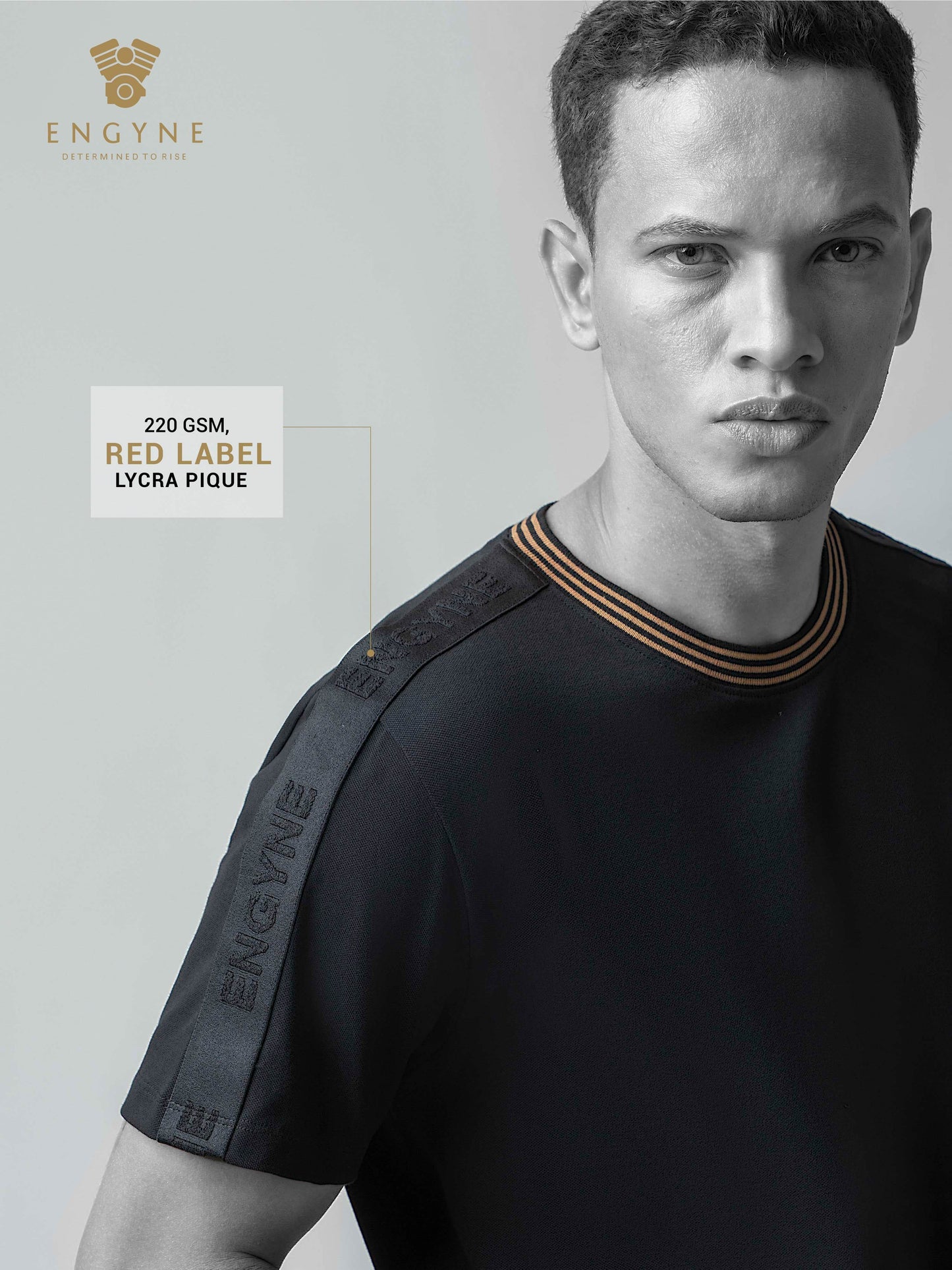 Rougen Cotton Lycra with Woven Shoulder Tape and Contrast Neck Rib Black T-shirt - ENGYNE