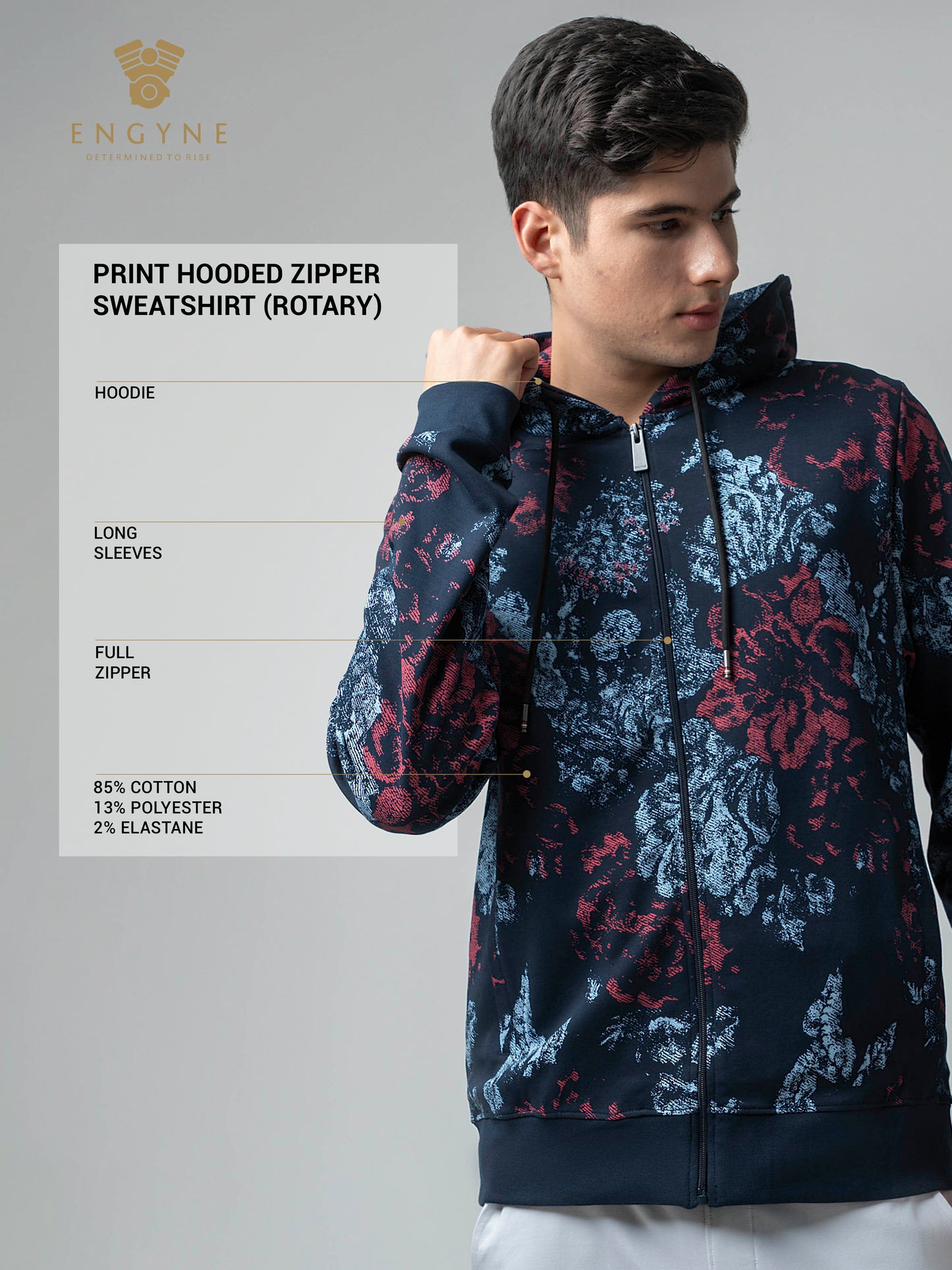 All-Over Discharge Navy Printed Hoodie Zipper Sweatshirt