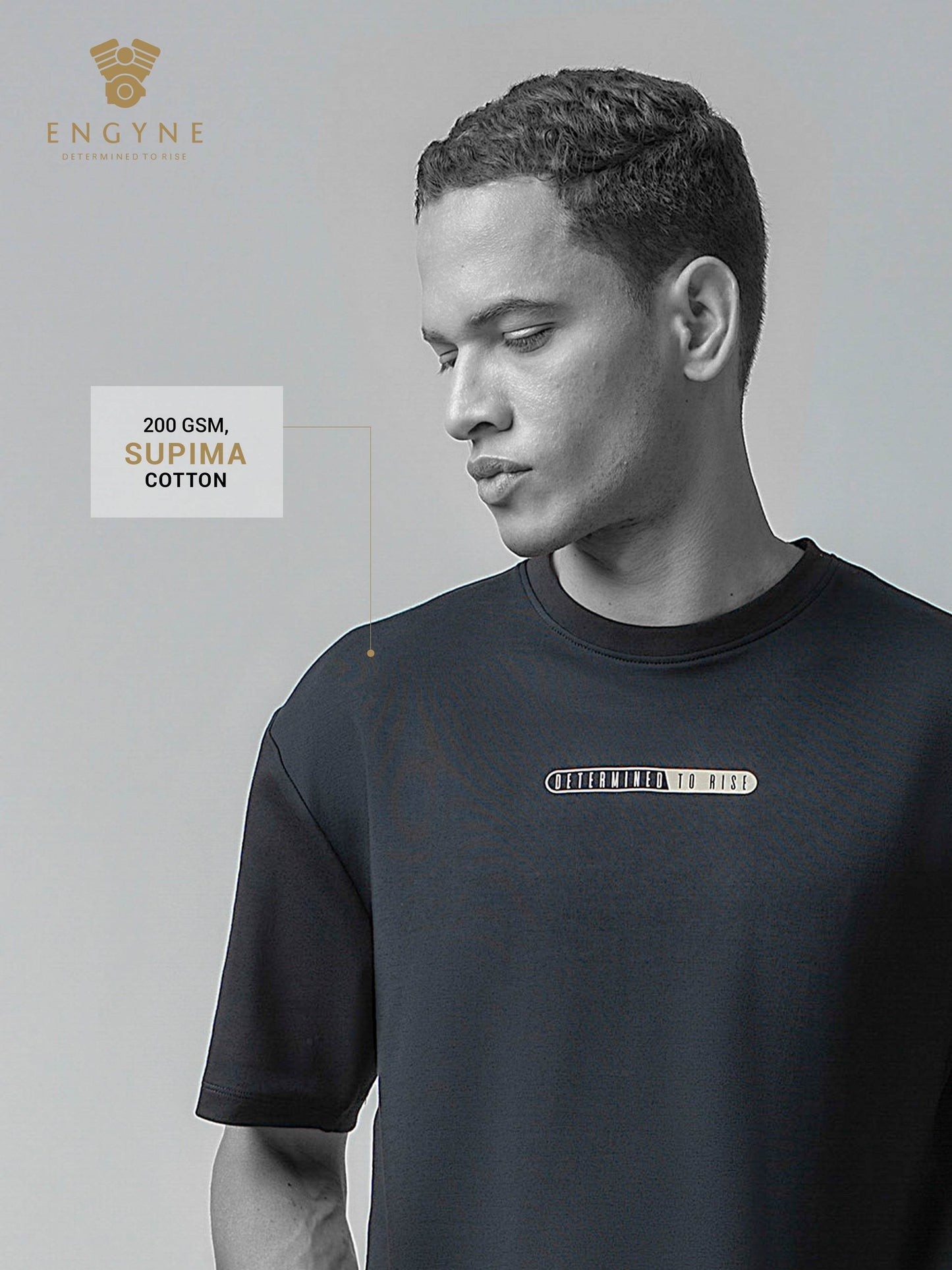 Oversized Supima Cotton Lycra Interlock with HD Logo Back Print Black T-shirt - ENGYNE