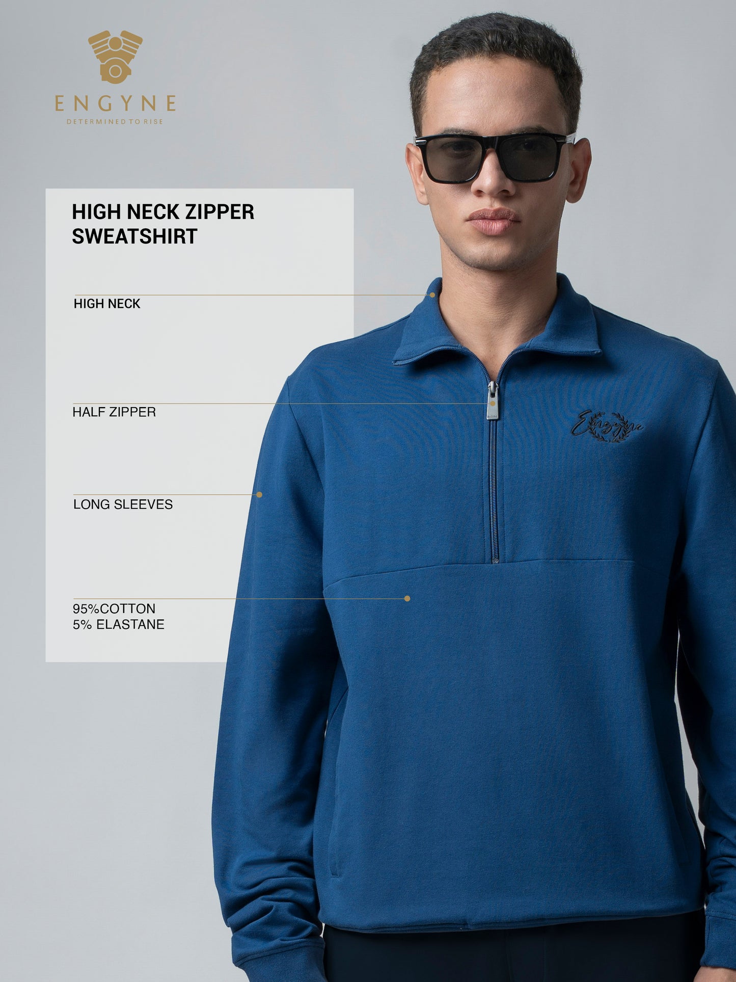 Dark Blue Half Zip Sweater Shirt Silicon HD Chest Print for men