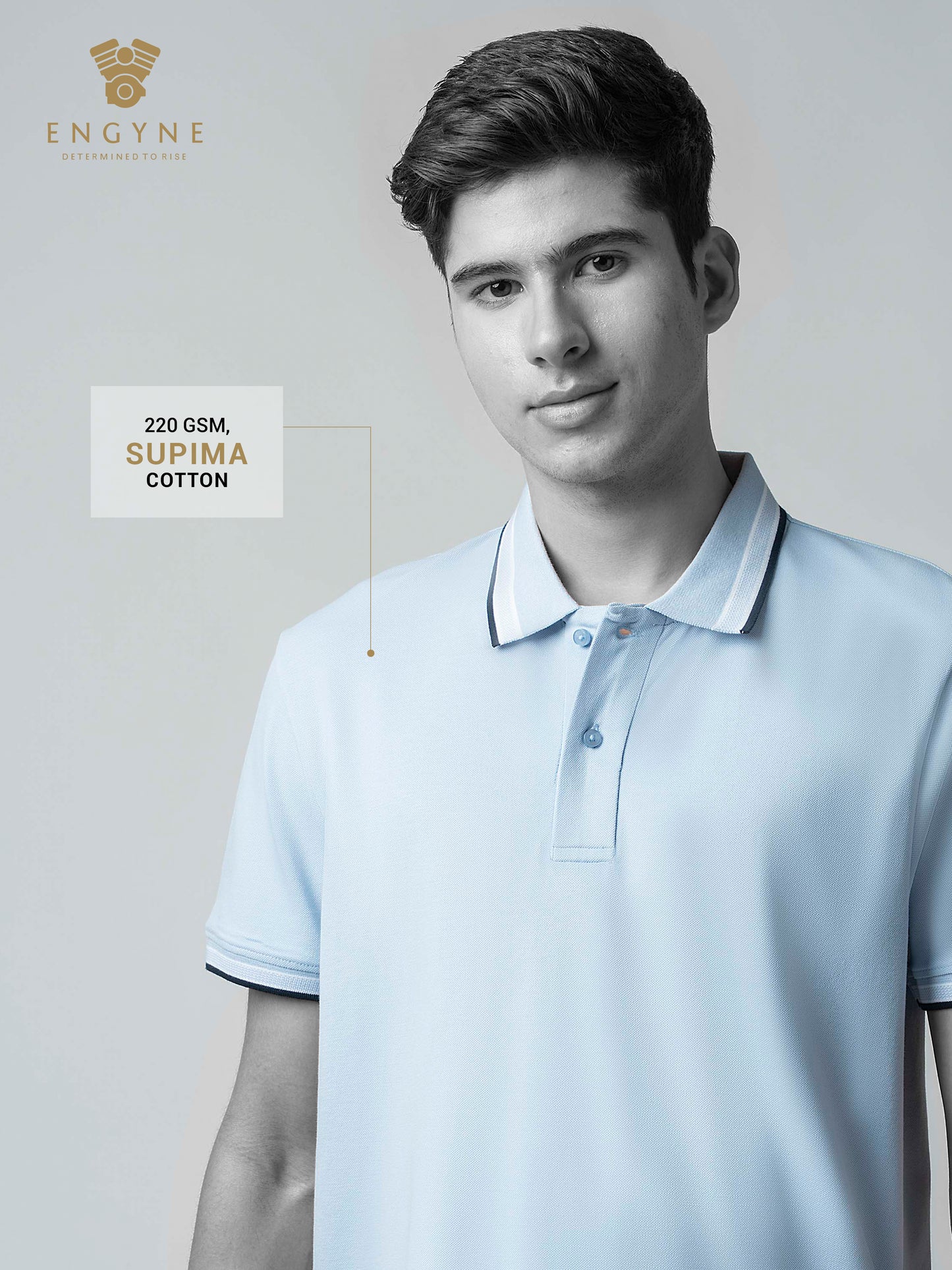 Engyne With Bird's-Eye Texture Light Blue Polo T Shirt