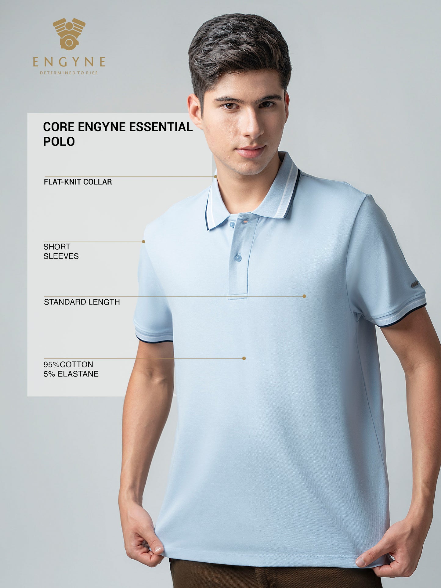 Engyne With Bird's-Eye Texture Light Blue Polo T Shirt
