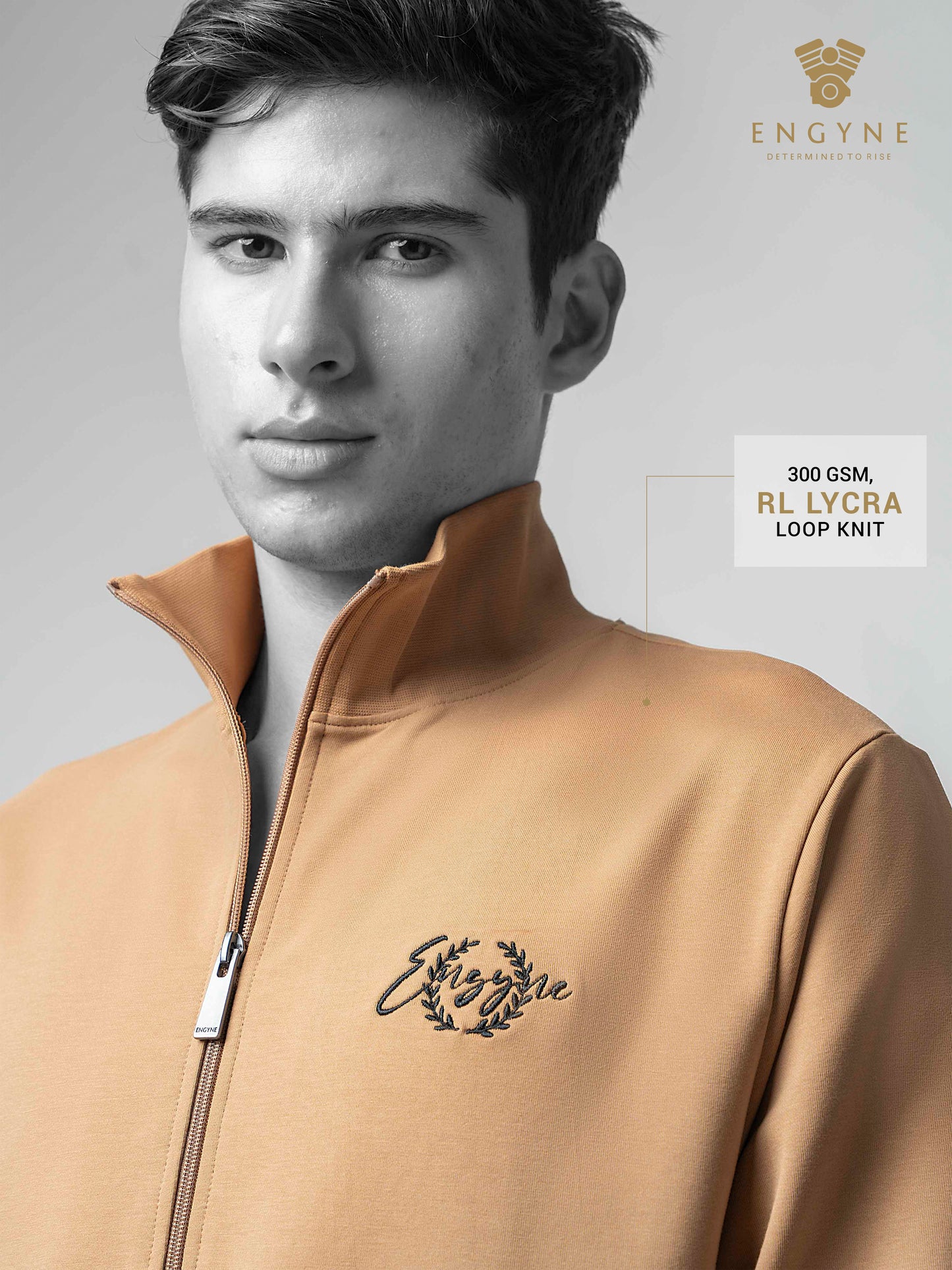 Khaki Half Zip Sweatshirt with Silicon HD Chest Print