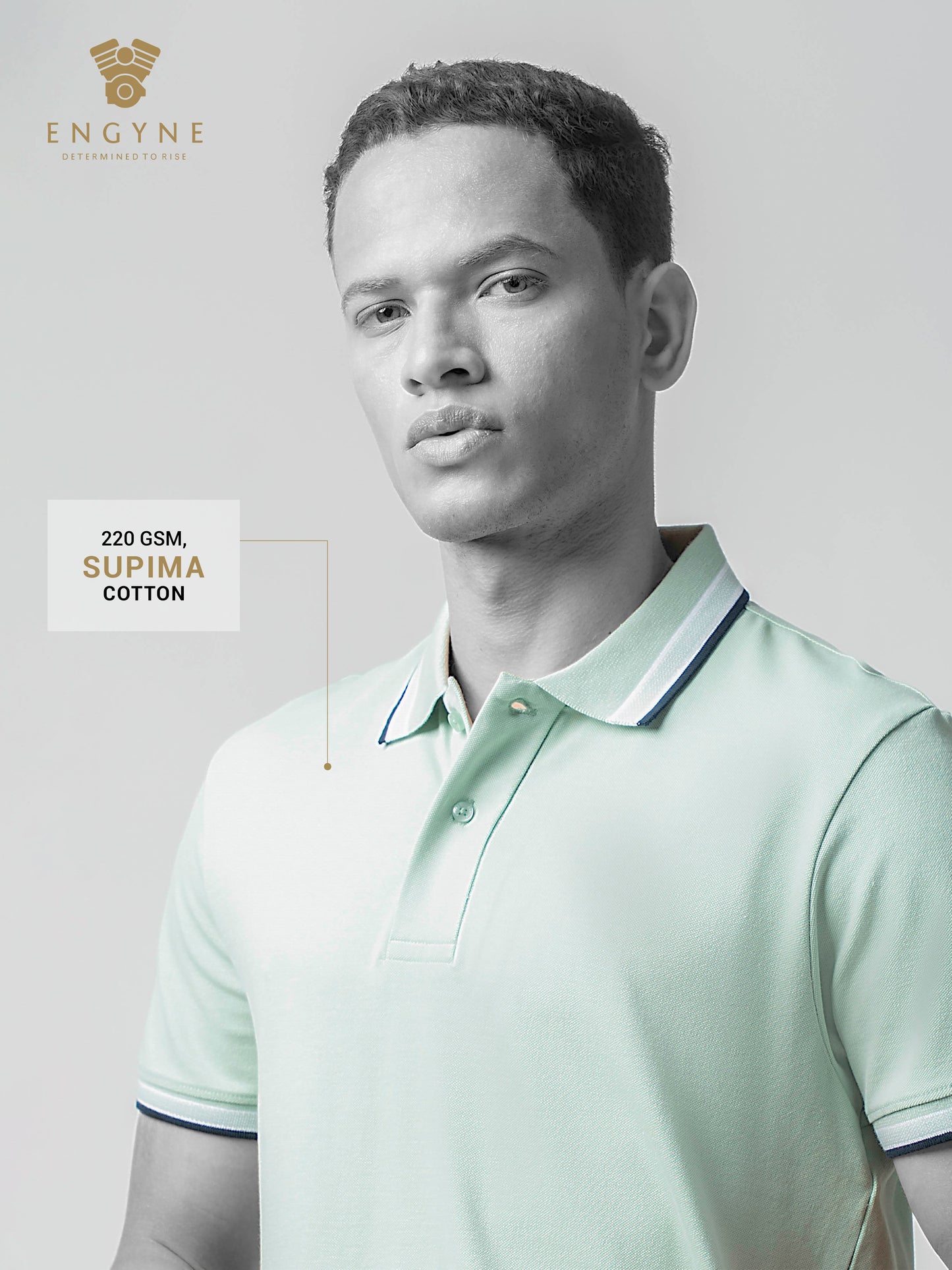 Bird's-Eye Texture Light Green Polo T Shirt For Men