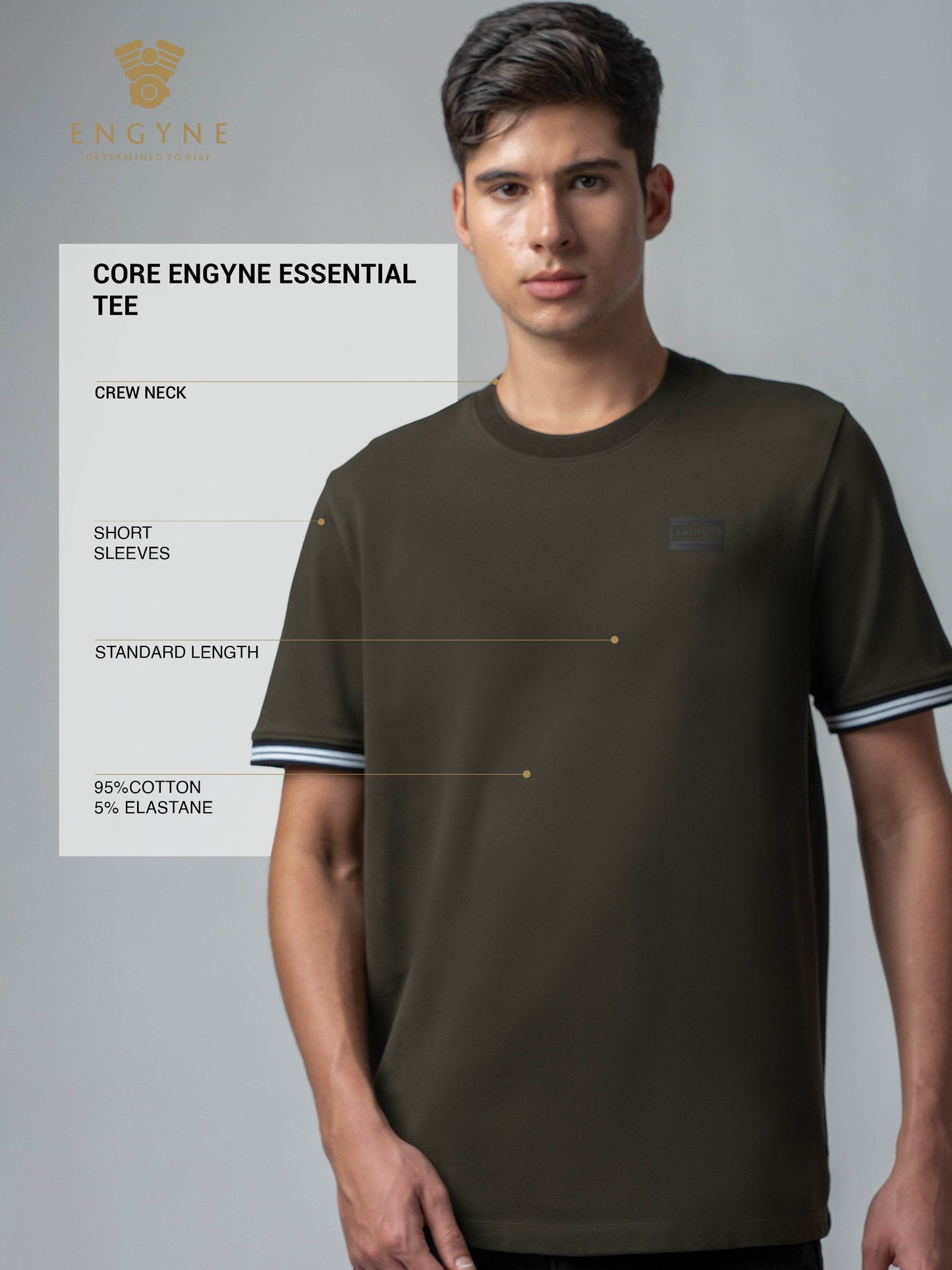 Supima Cotton Lycra Piqué with Enhanced Neck Rib and Flat-Knit Cuffs Olive T-shirt - ENGYNE