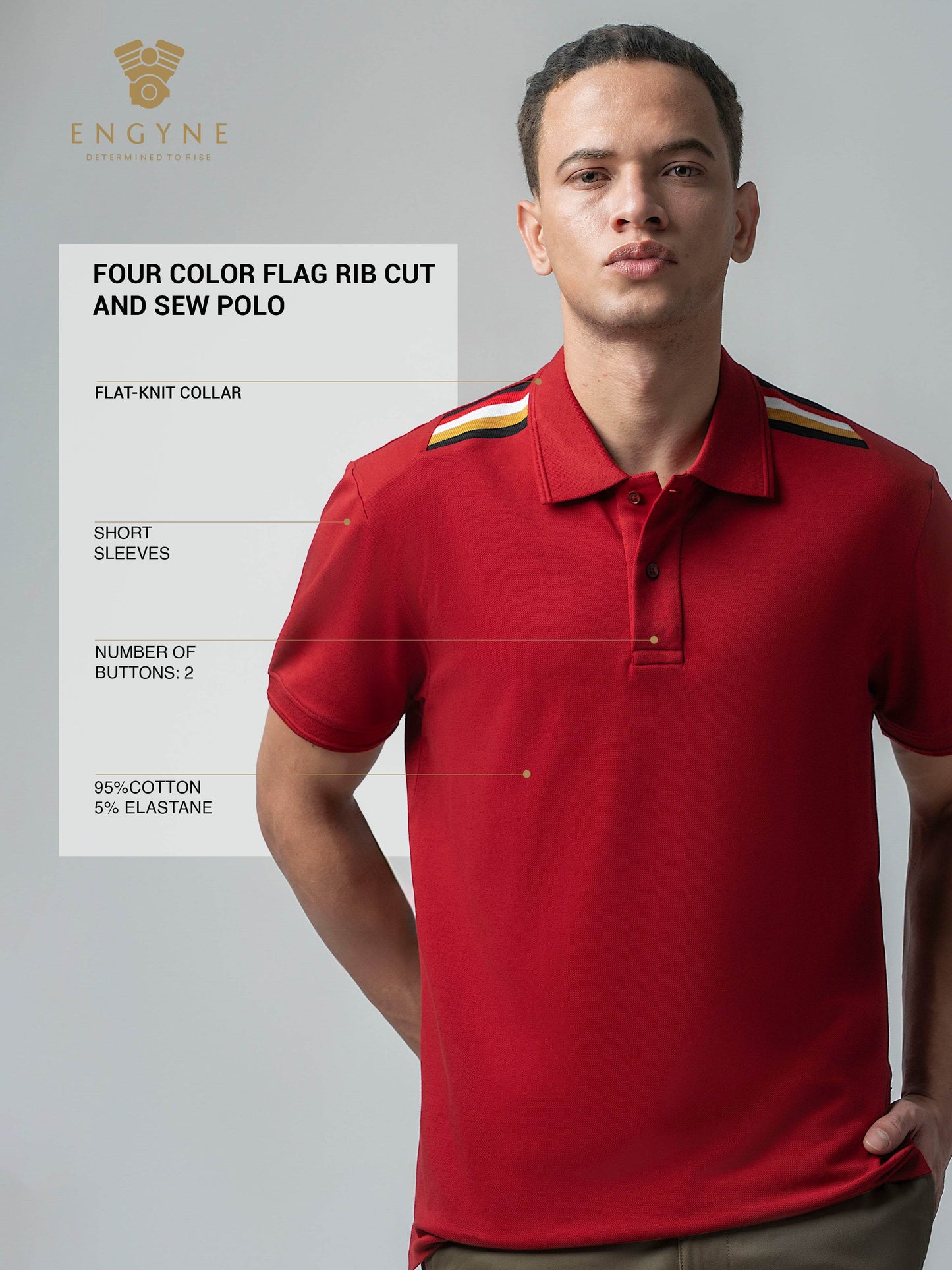 Supima Cotton Engyne Signature Four-Color Flag Rib Shoulder and Speed-Breaker Textured Collar Dark Red Polo - ENGYNE