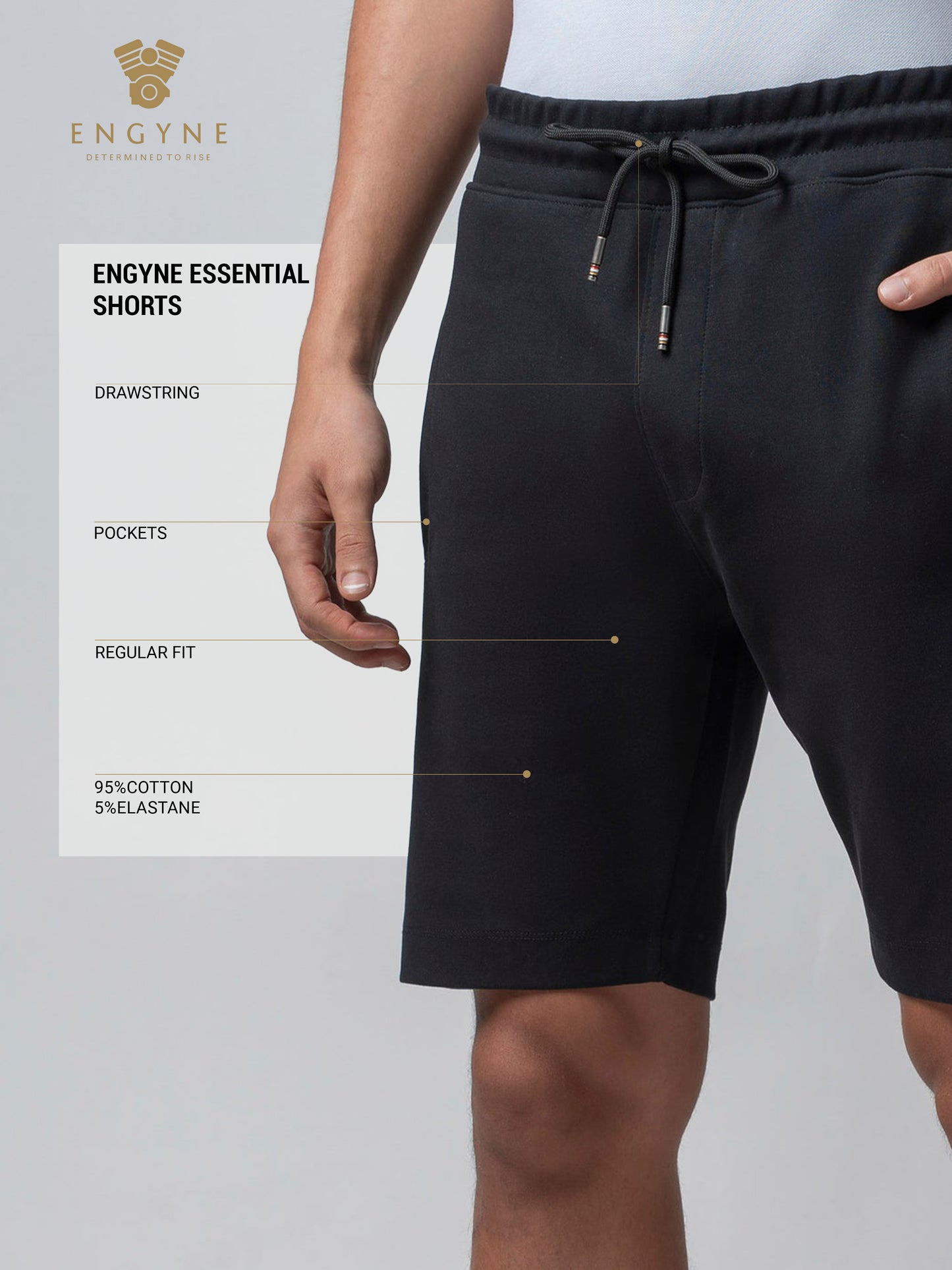 Engyne Black Short Men With Contrast Iconic Emblem Logo