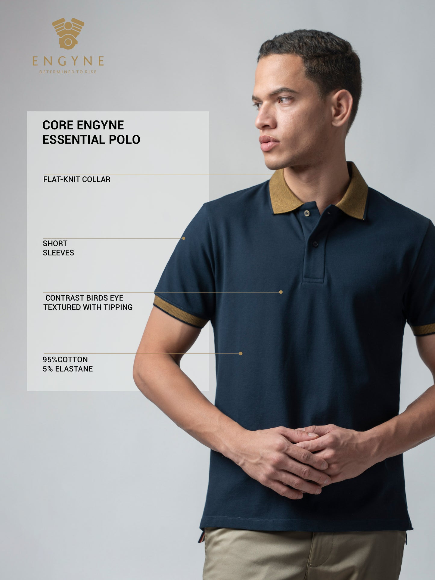 Cuff Tipping Navy Blue T Shirt Polo For Men