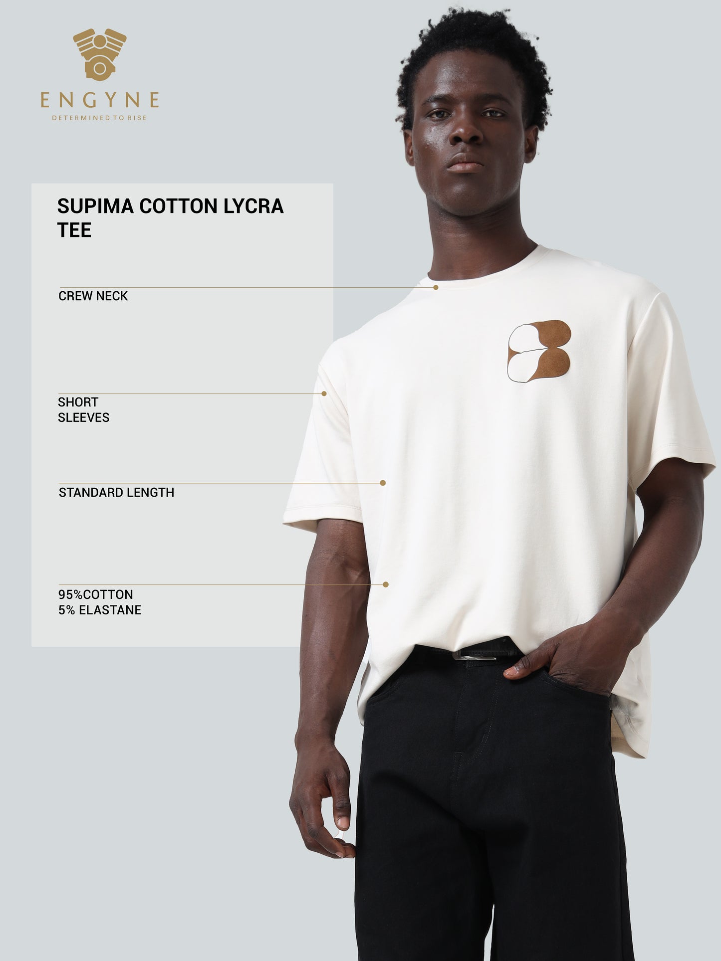 Oversized T-shirt in Supima Cotton Lycra Interlock with Suede-Finish Back and front print Beige