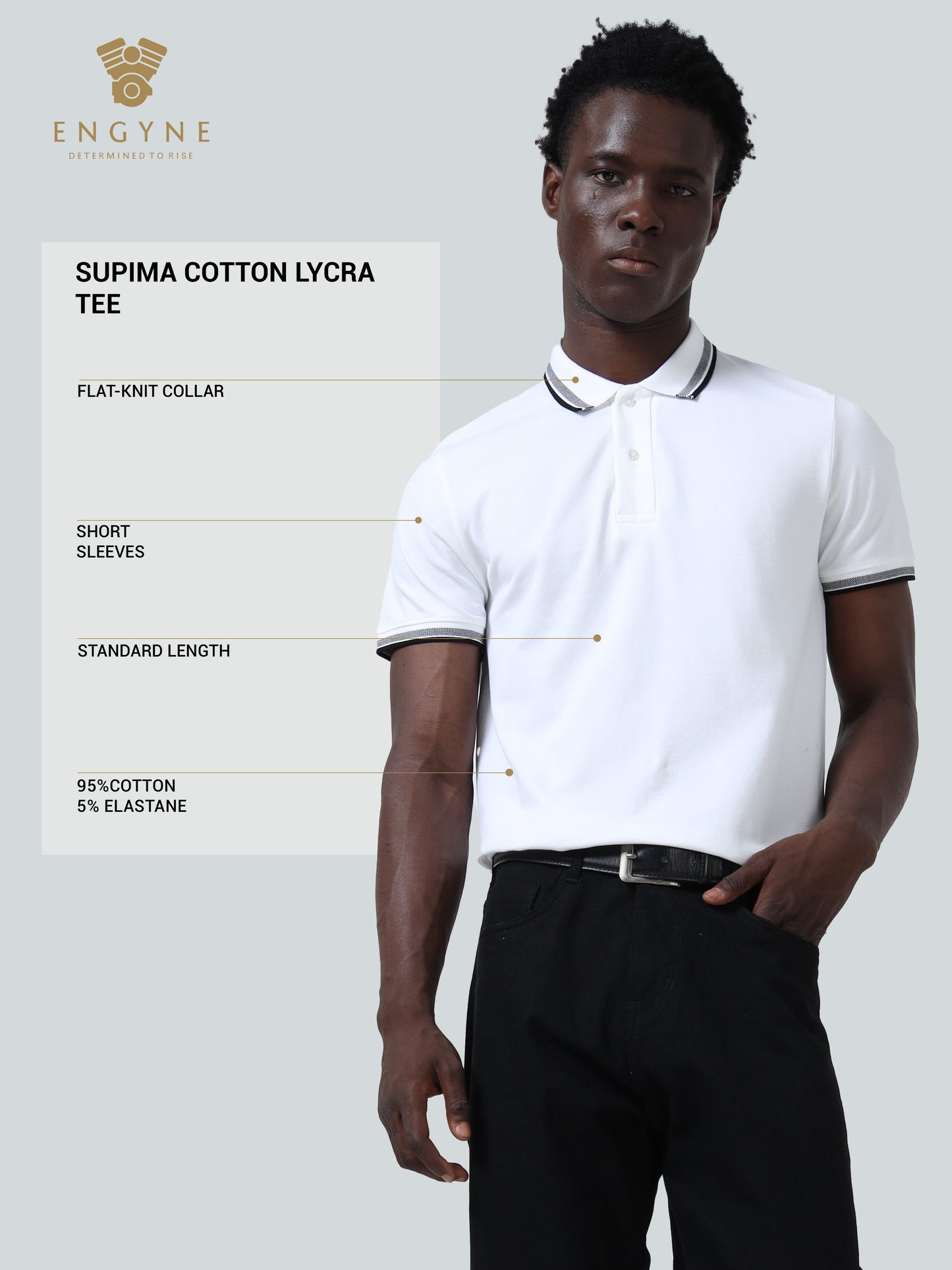 Engyne Core Bird's-Eye Texture and Contrast-Tipped Collar and Cuffs Light White Polo