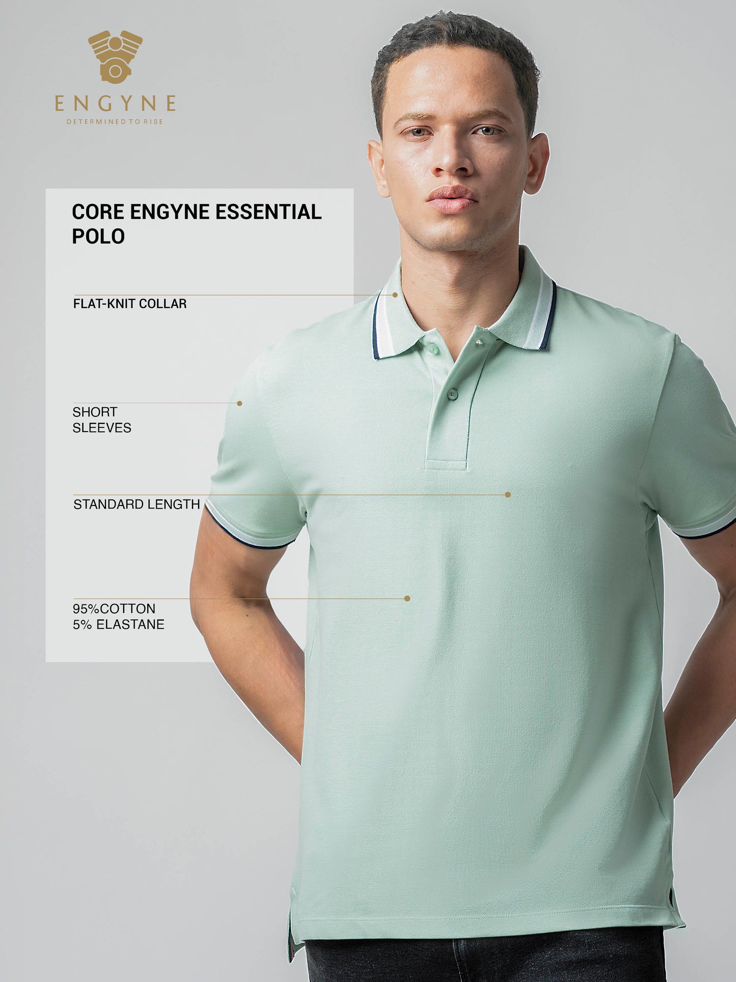 Bird's-Eye Texture Light Green Polo T Shirt For Men