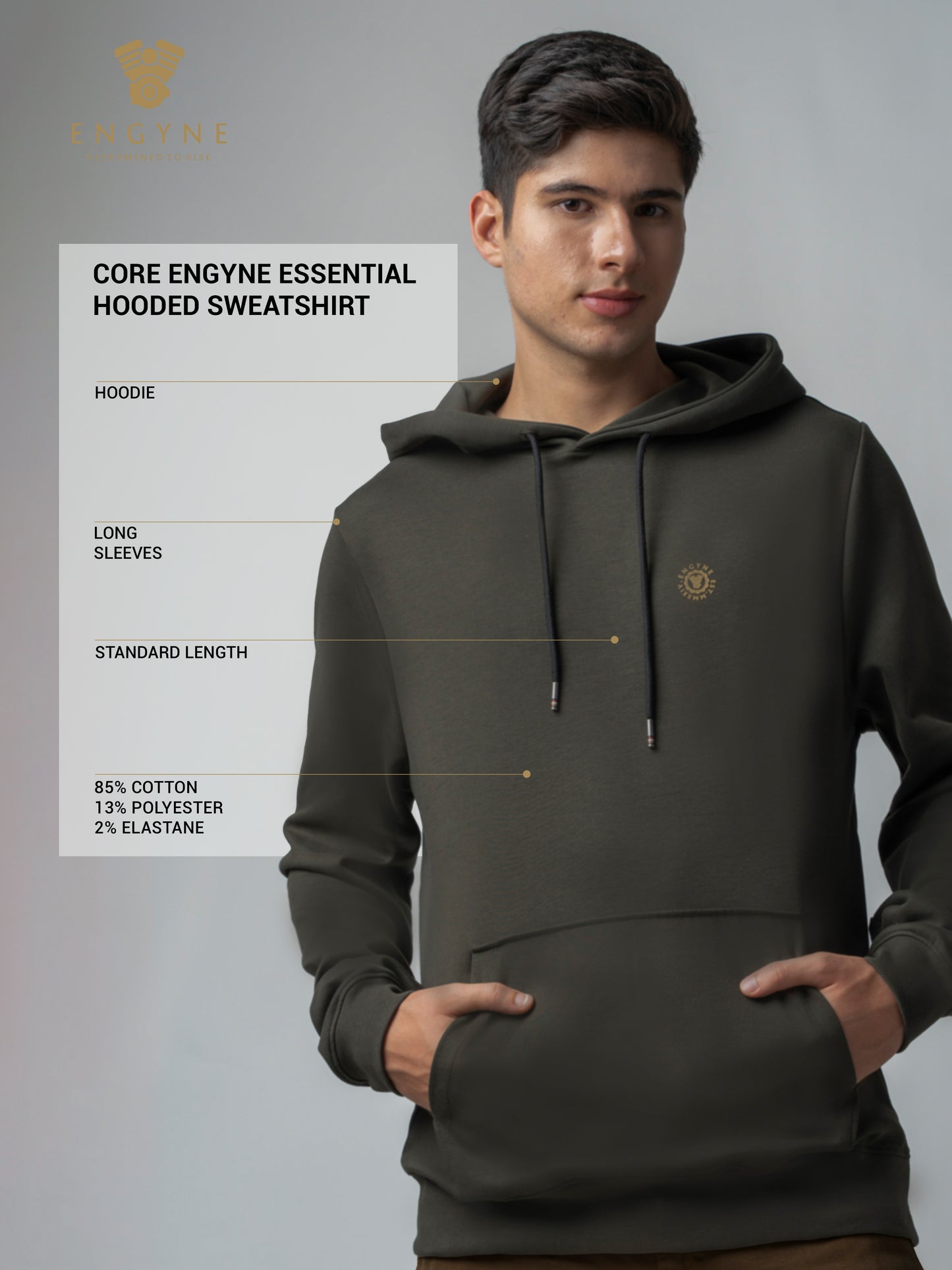 Olive Green Hoodie Sweatshirt with Contrast HD Print