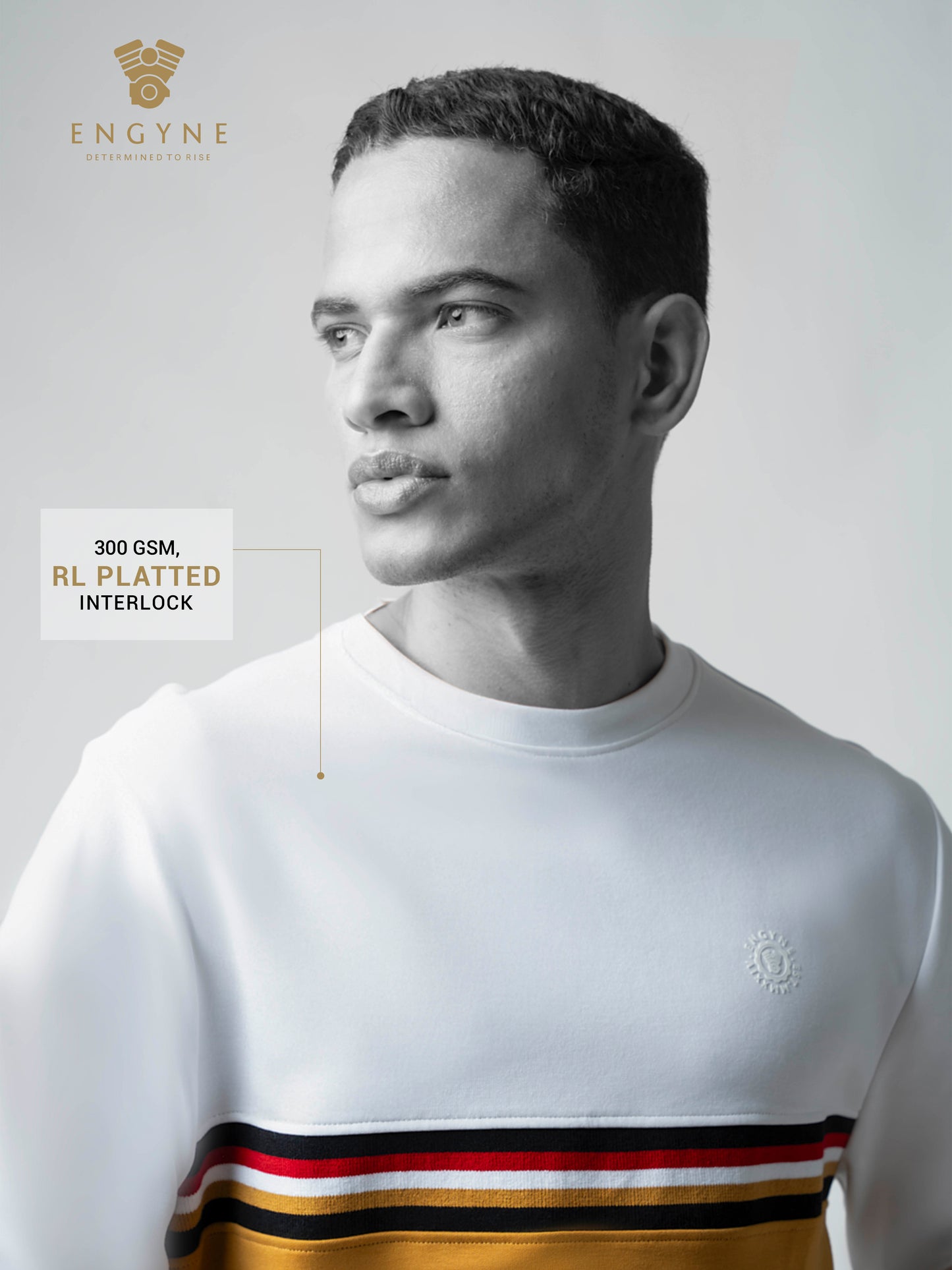 Two-Tone White Sweatshirt with 4-Color Chest Rib for men