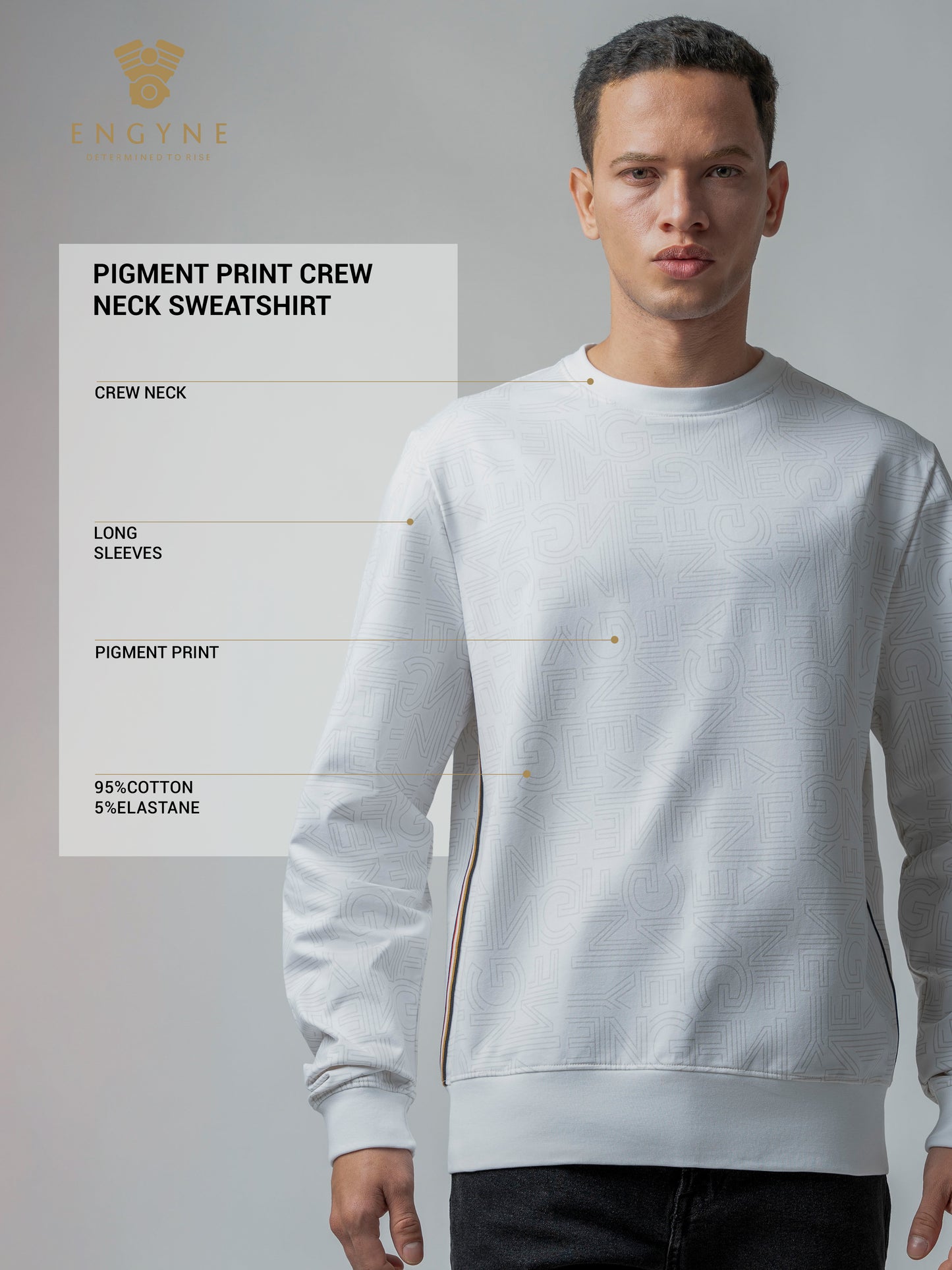 White Crew Neck Sweatshirt with Prints and Side Flag Tape