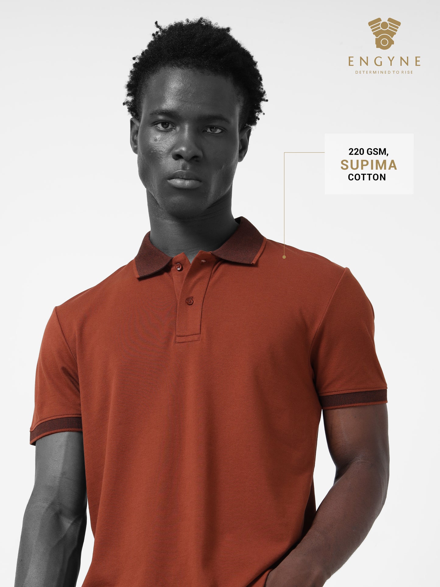 Engyne Essential Contrast Bird's-Eye Textured Collar and Cuff Tipping Brown Polo