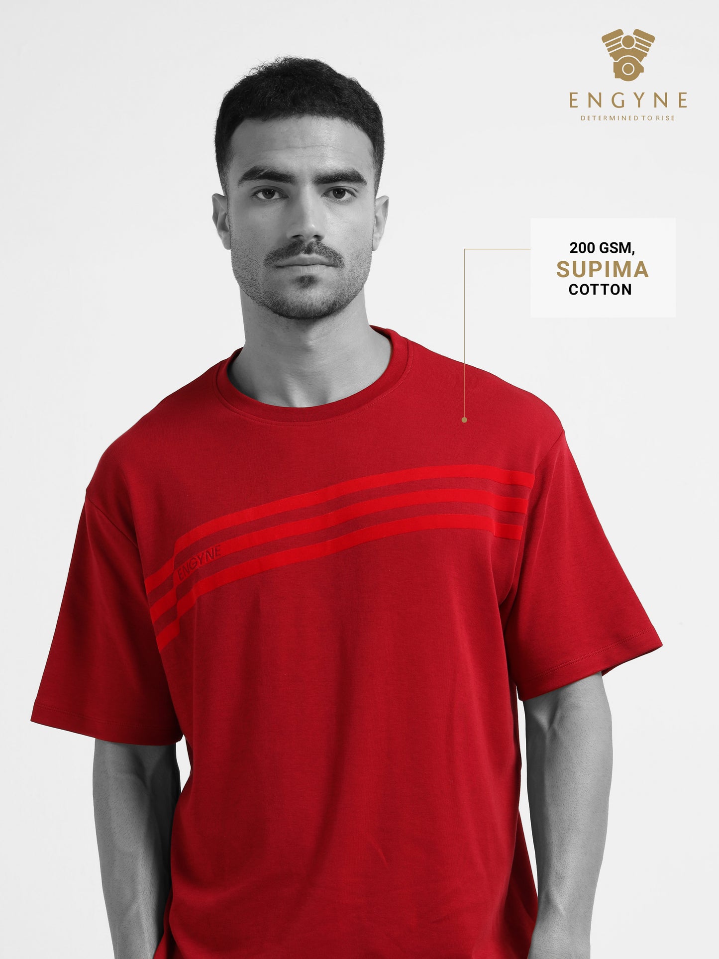 Oversize Flock Stripe Print Dark Red T Shirt For Men