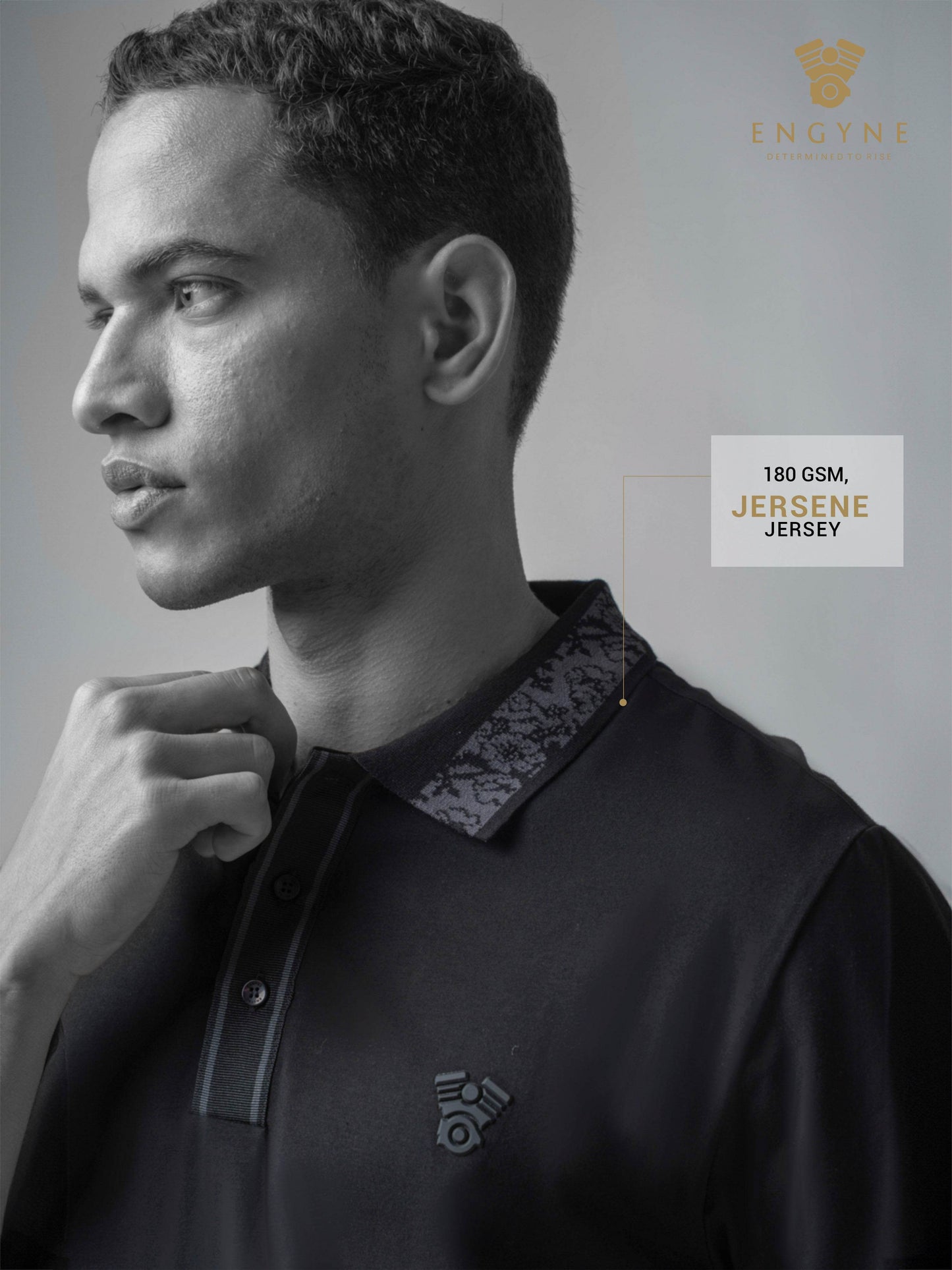 Jersène LuxeKnit with Jacquard Collar and HD Sticker Iconic Emblem Black Polo - ENGYNE