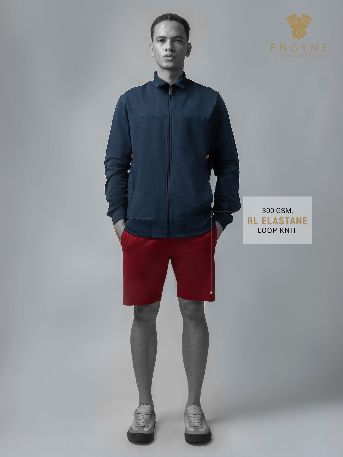 Engyne Essential Shorts with Emblem Logo Cotton Loop Knit Red Men