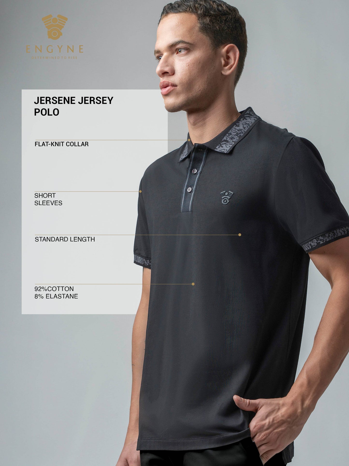 Jersène LuxeKnit with Jacquard Collar and HD Sticker Iconic Emblem Black Polo - ENGYNE