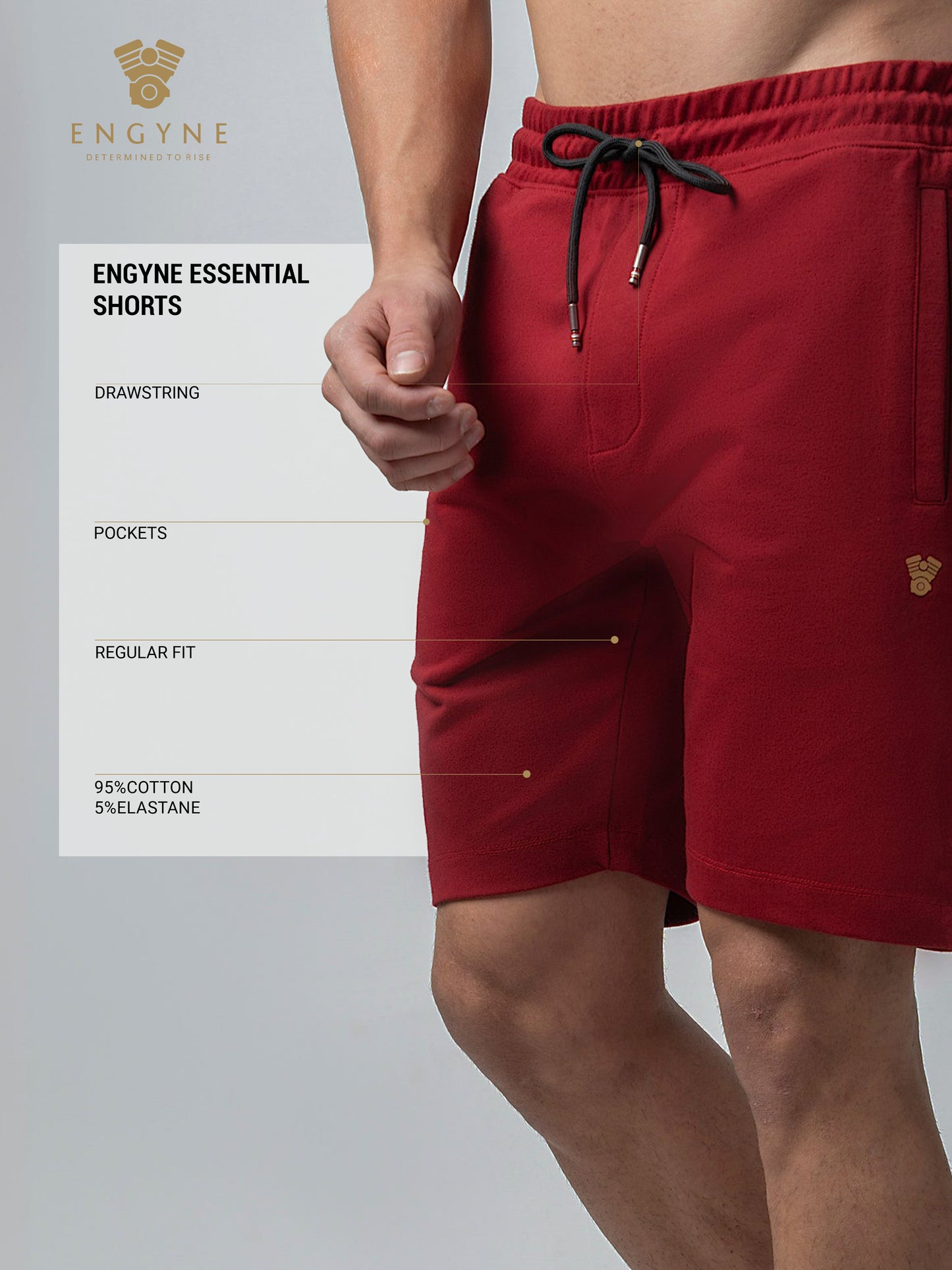 Engyne Essential Shorts with Emblem Logo Cotton Loop Knit Red Men