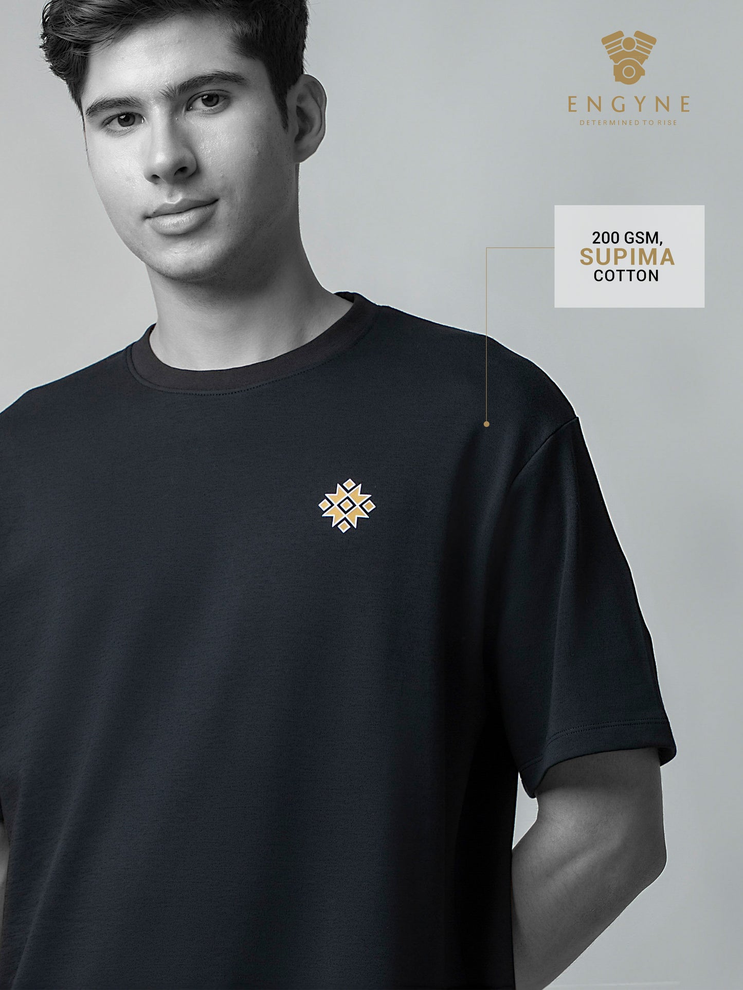 Supima Cotton Lycra Black Oversize T Shirt for Men