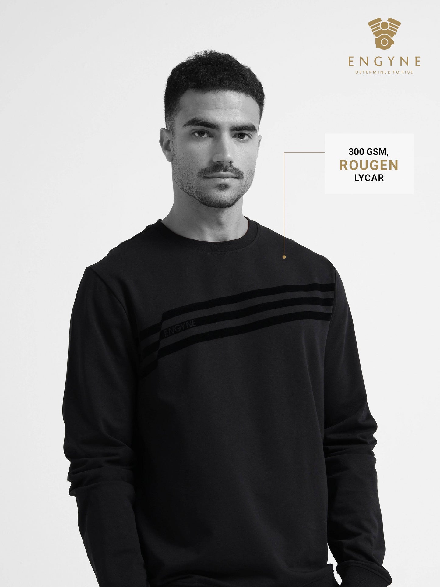 Engyne Tonal Flock Flag Sweatshirt – Rougen Lycra Loop Knit Black - ENGYNE