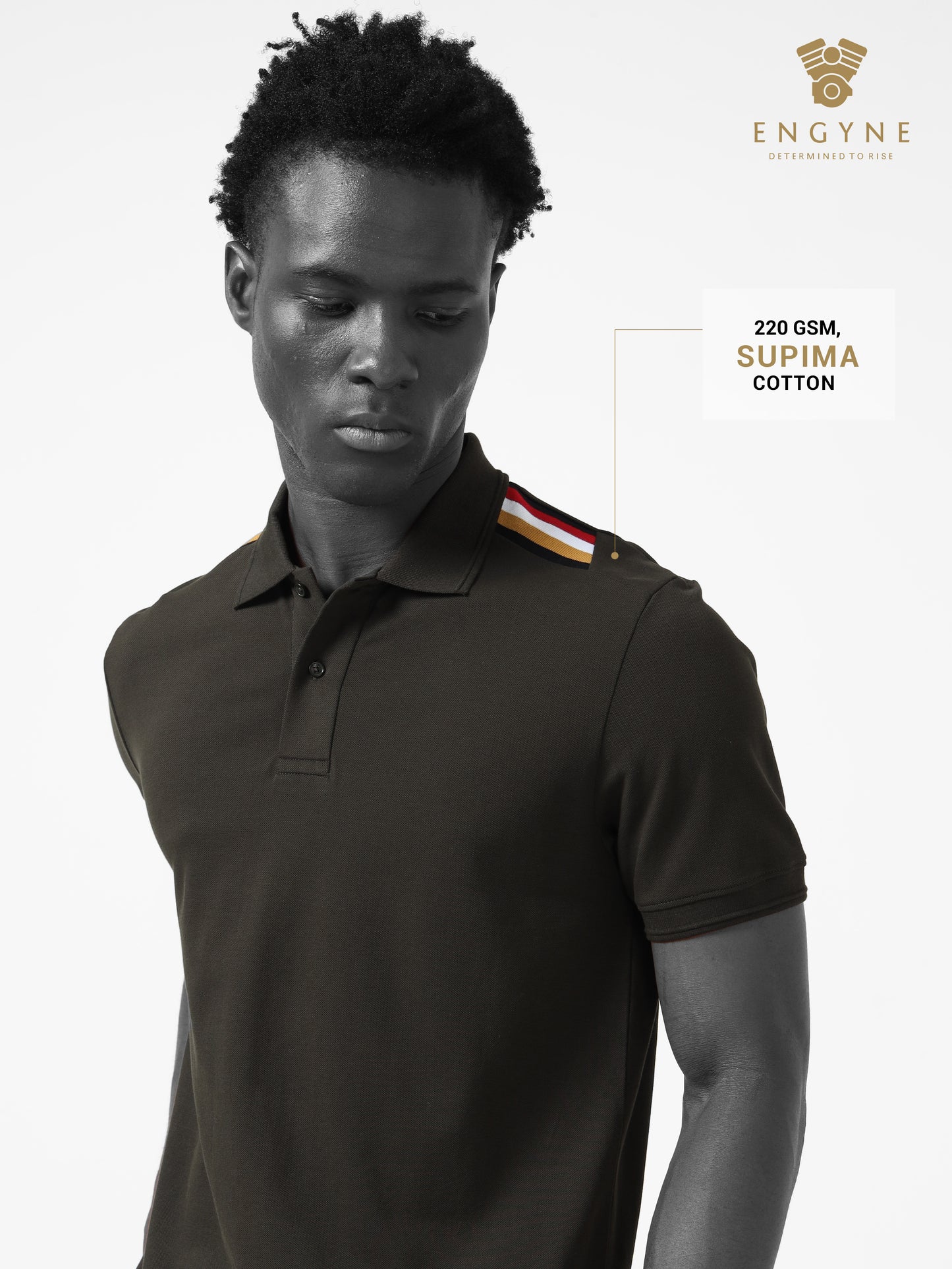 Supima Cotton Engyne Signature Four-Color Flag Rib Shoulder and Speed-Breaker Textured Collar Olive Polo