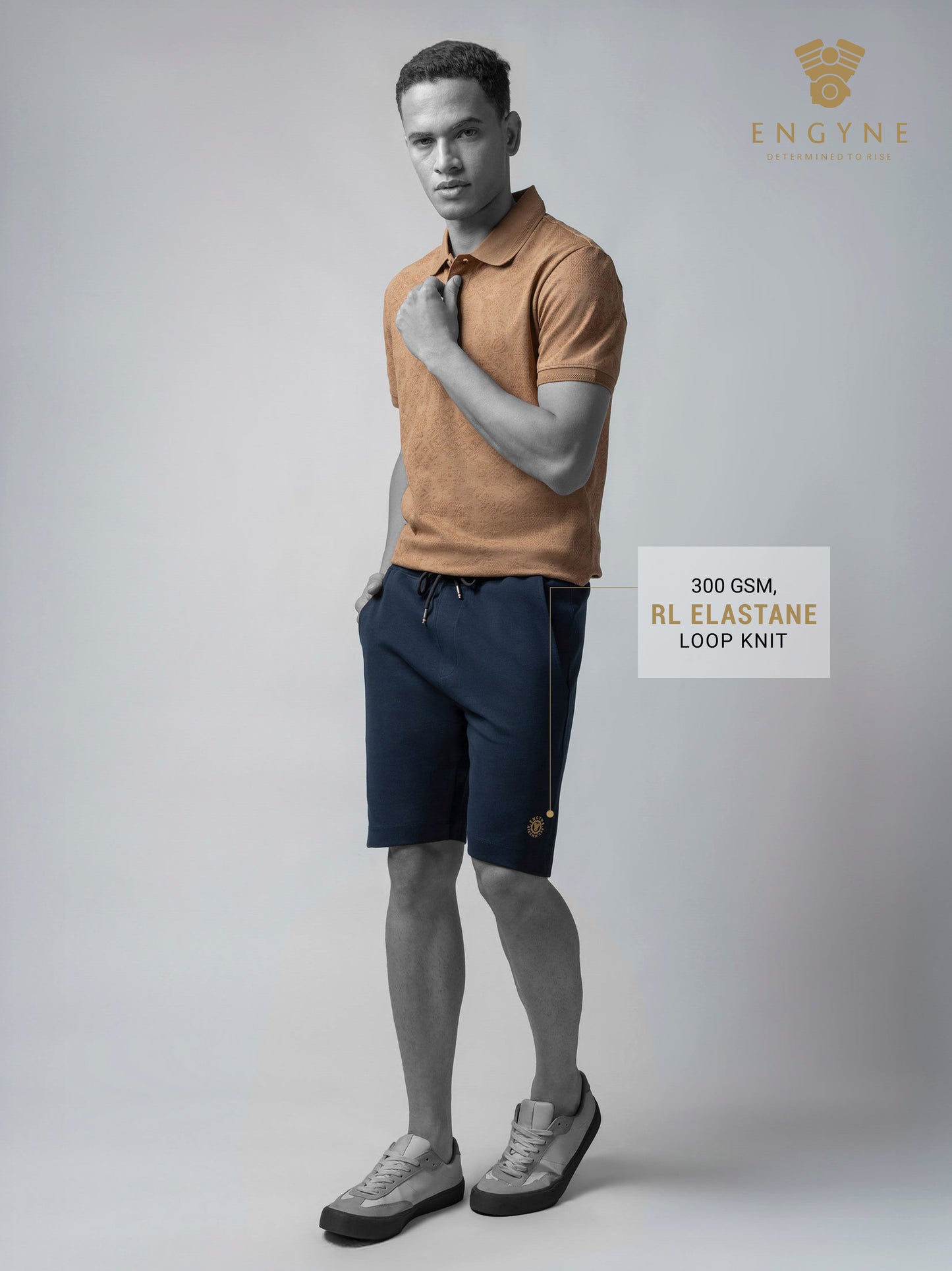 Engyne Essential Shorts with HD Print in Cotton Interlock Navy Men