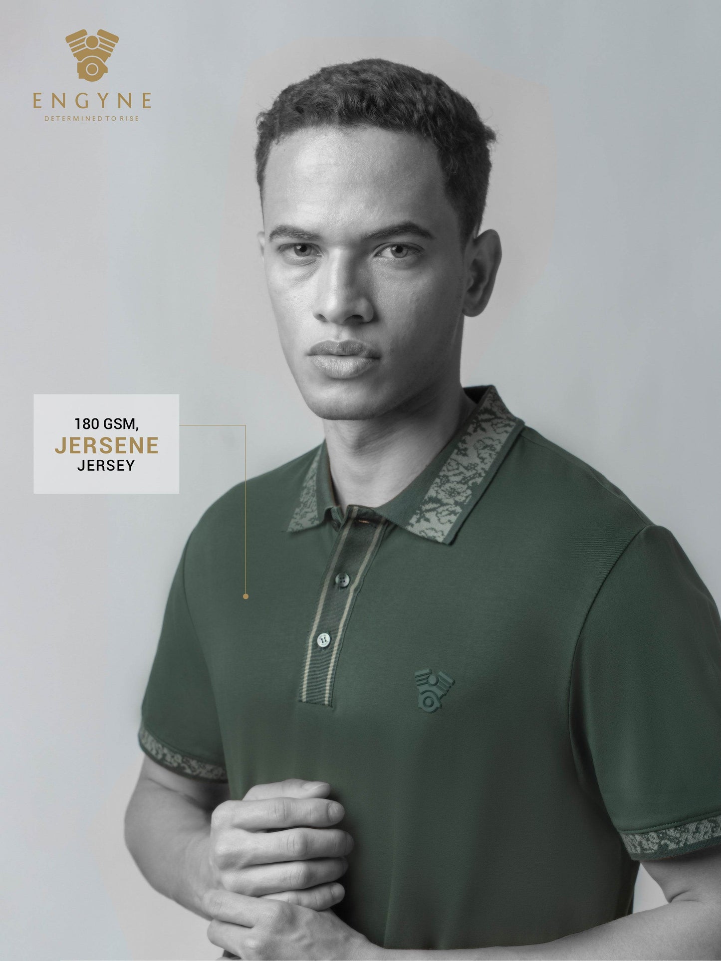Jersène LuxeKnit with Jacquard Collar and HD Sticker Iconic Emblem Dark Green Polo - ENGYNE