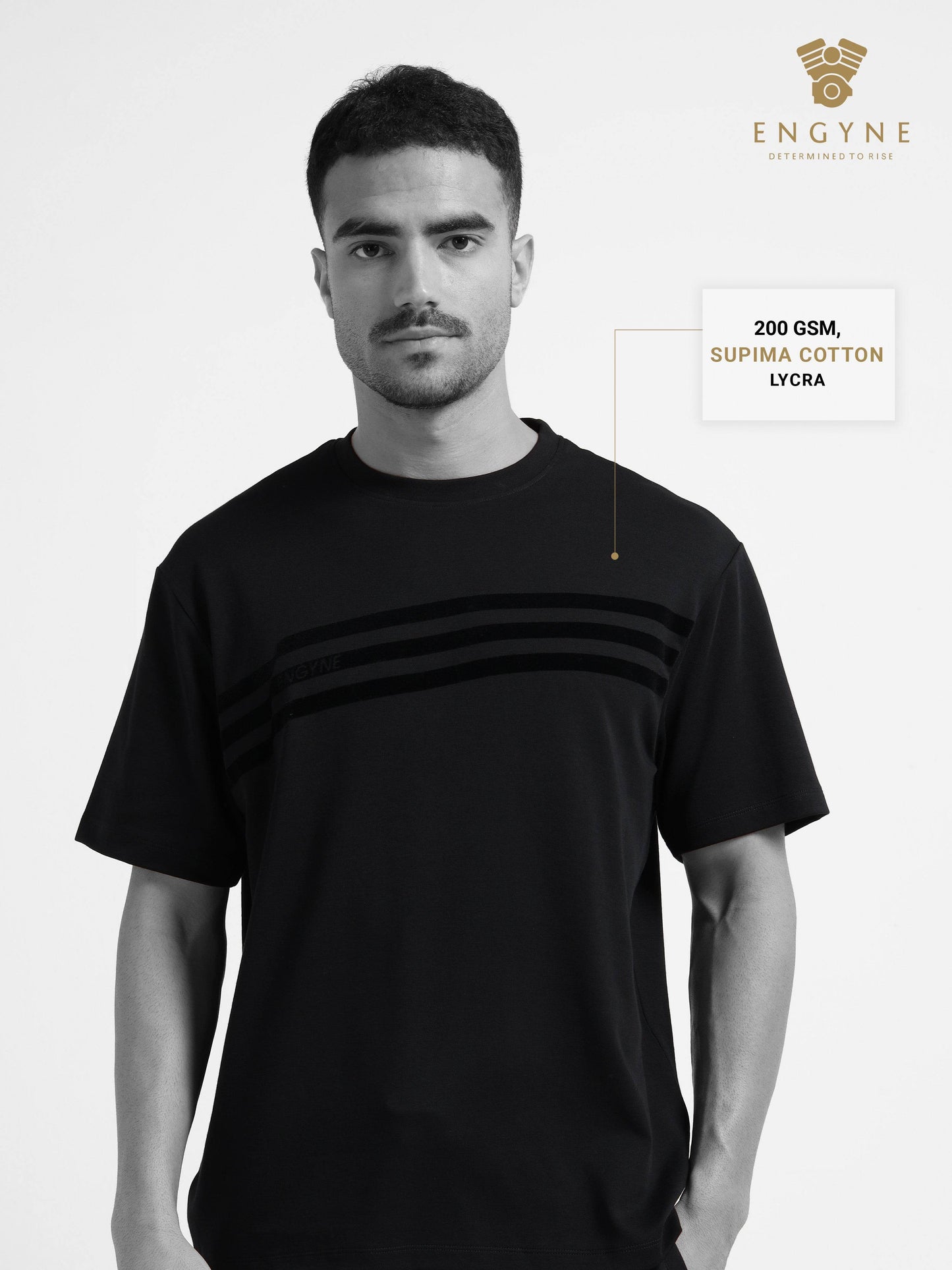 Engyne Oversize Flock Stripe Print T-Shirt in Supima Cotton Flag Waving Edition Black - ENGYNE