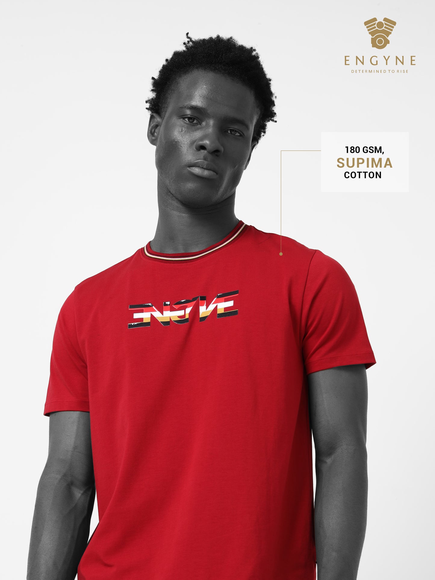 Supima Cotton Lycra with Non-PVC Engyne Stripe Sticker Print Dark Red T-shirt