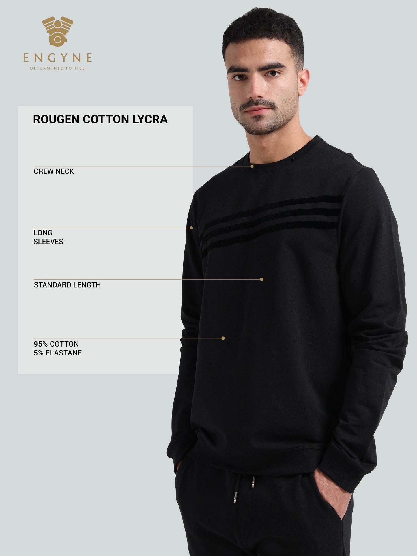 Engyne Tonal Flock Flag Sweatshirt – Rougen Lycra Loop Knit Black - ENGYNE