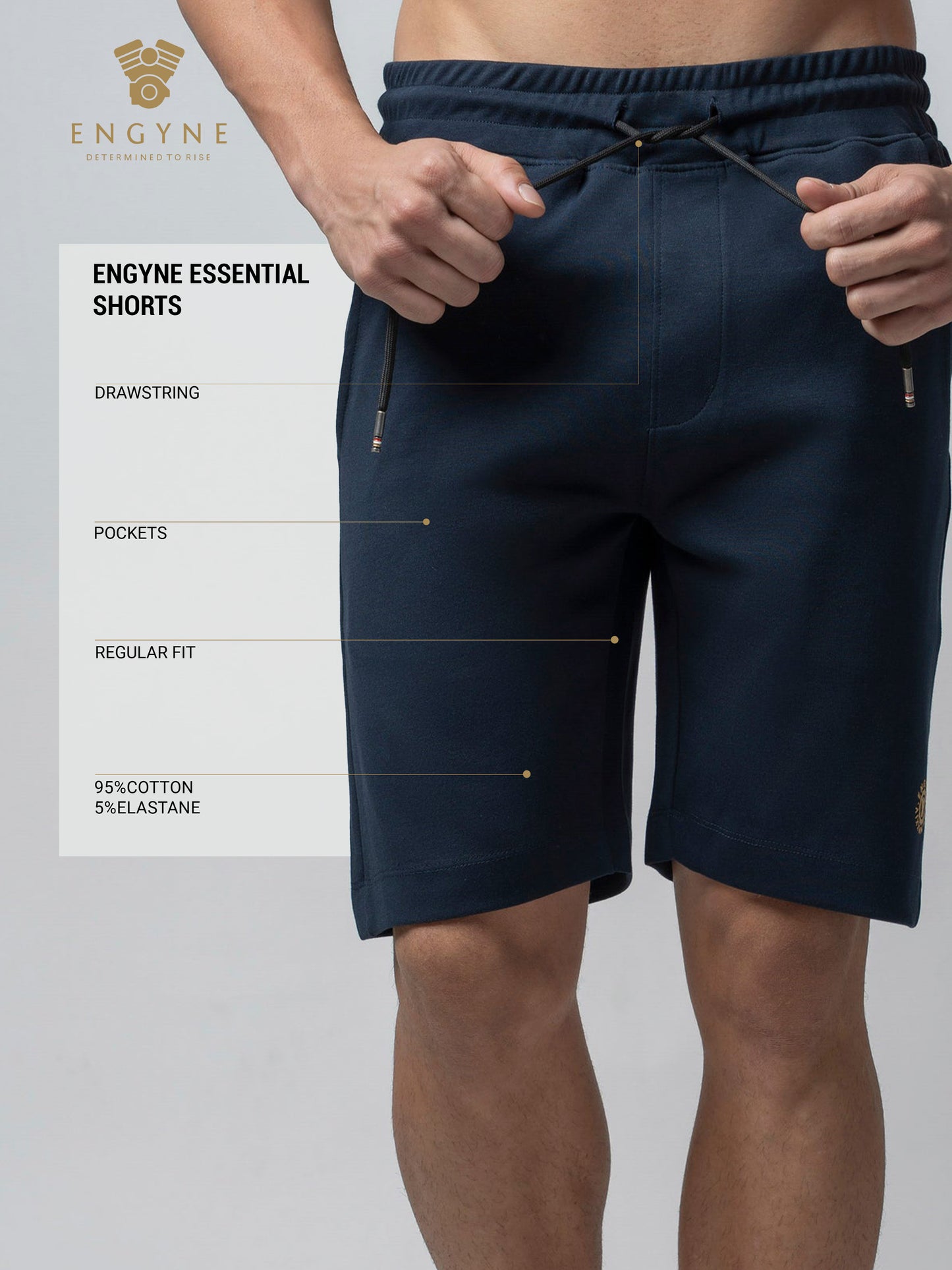 Engyne Essential Shorts with HD Print in Cotton Interlock Navy Men
