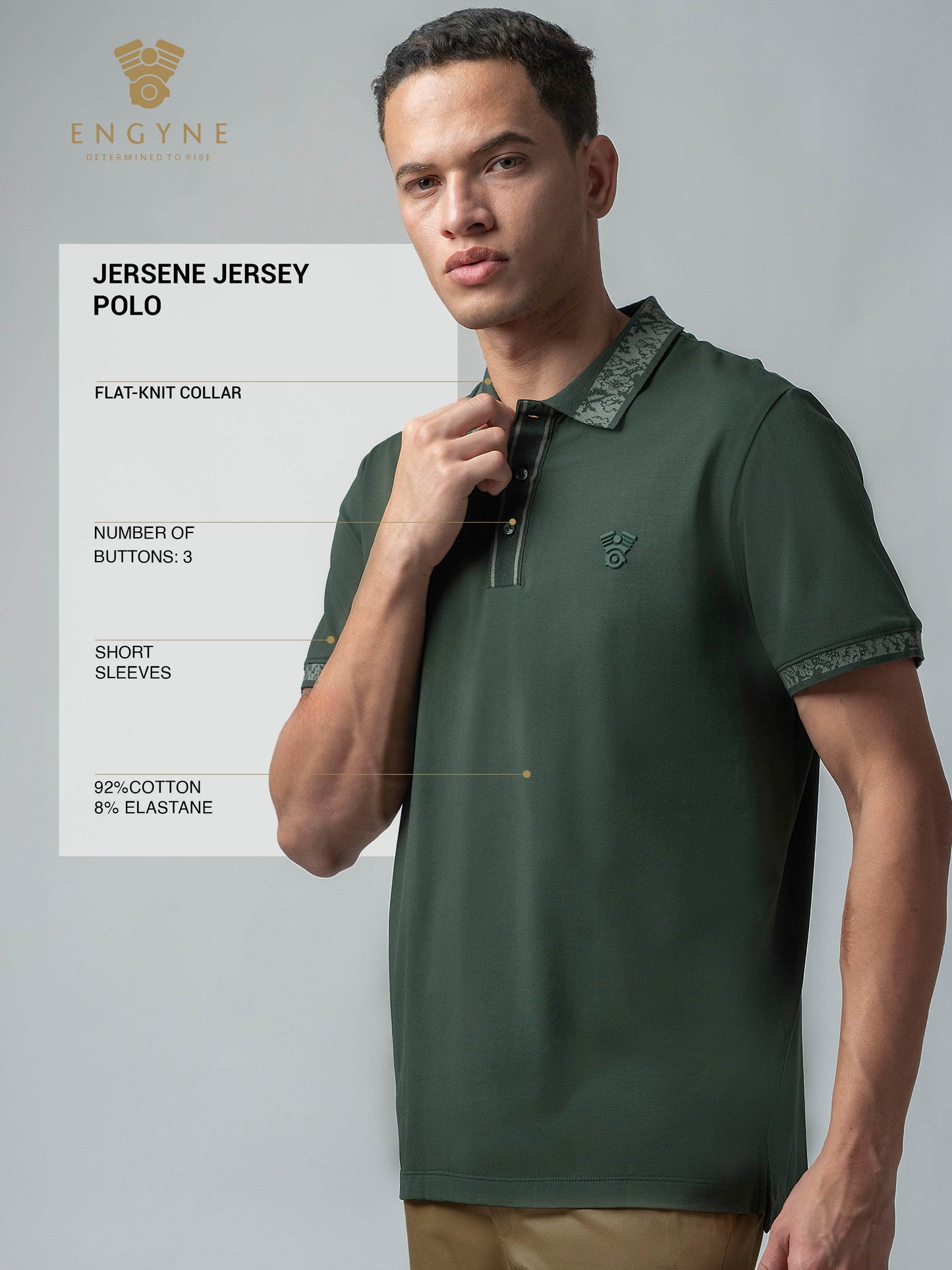 Jersène LuxeKnit with Jacquard Collar and HD Sticker Iconic Emblem Dark Green Polo - ENGYNE