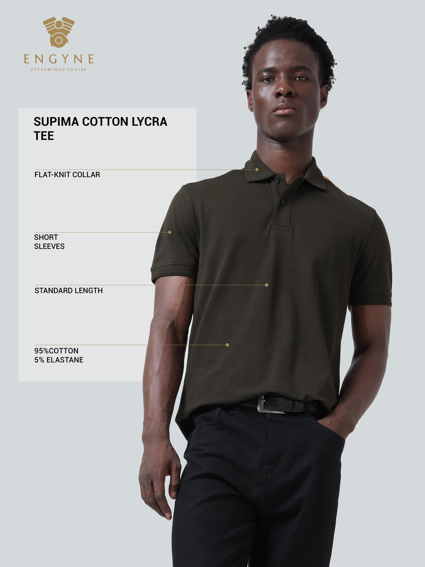 Supima Cotton Engyne Signature Four-Color Flag Rib Shoulder and Speed-Breaker Textured Collar Olive Polo