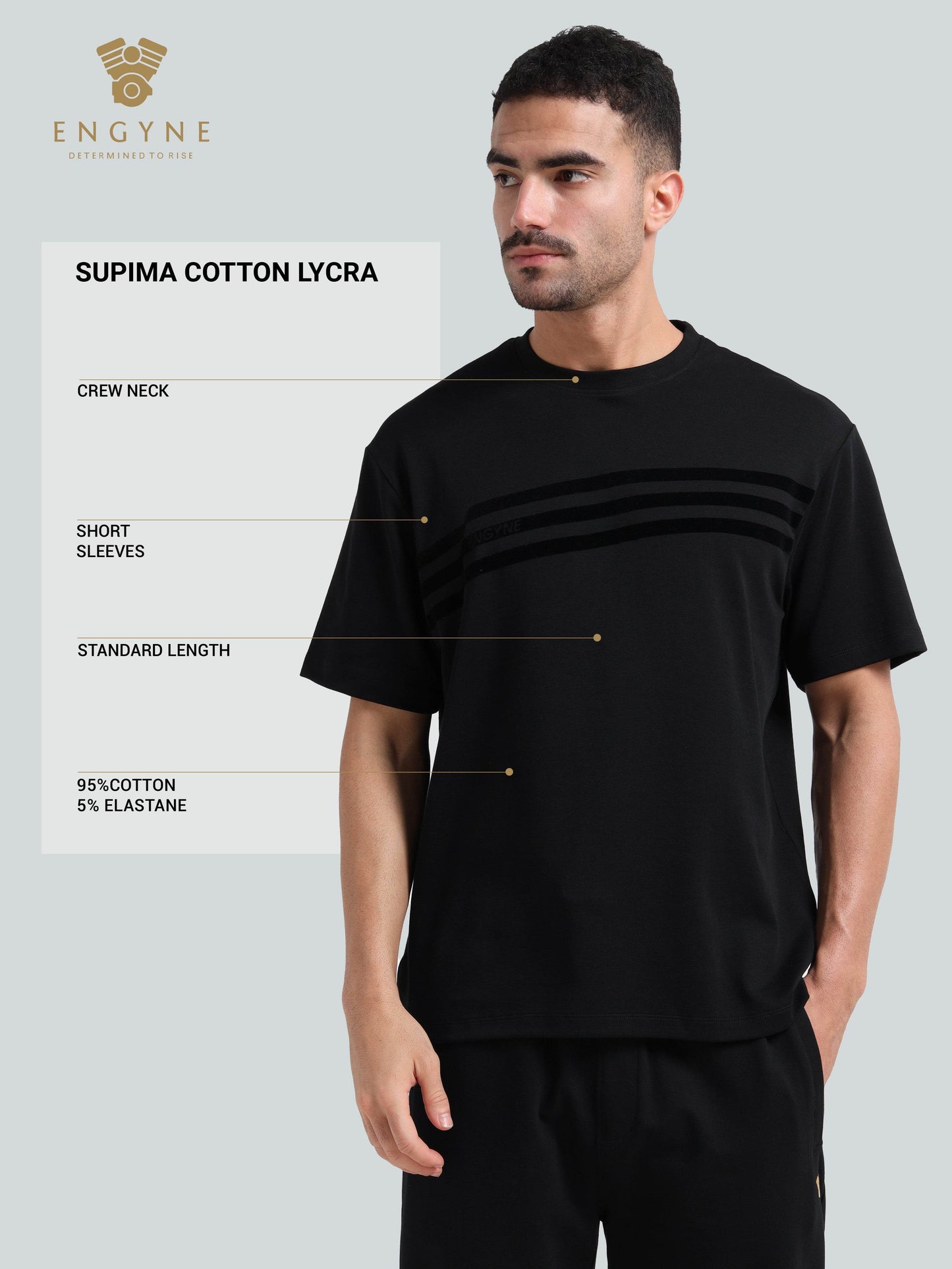 Engyne Oversize Flock Stripe Print T-Shirt in Supima Cotton Flag Waving Edition Black - ENGYNE