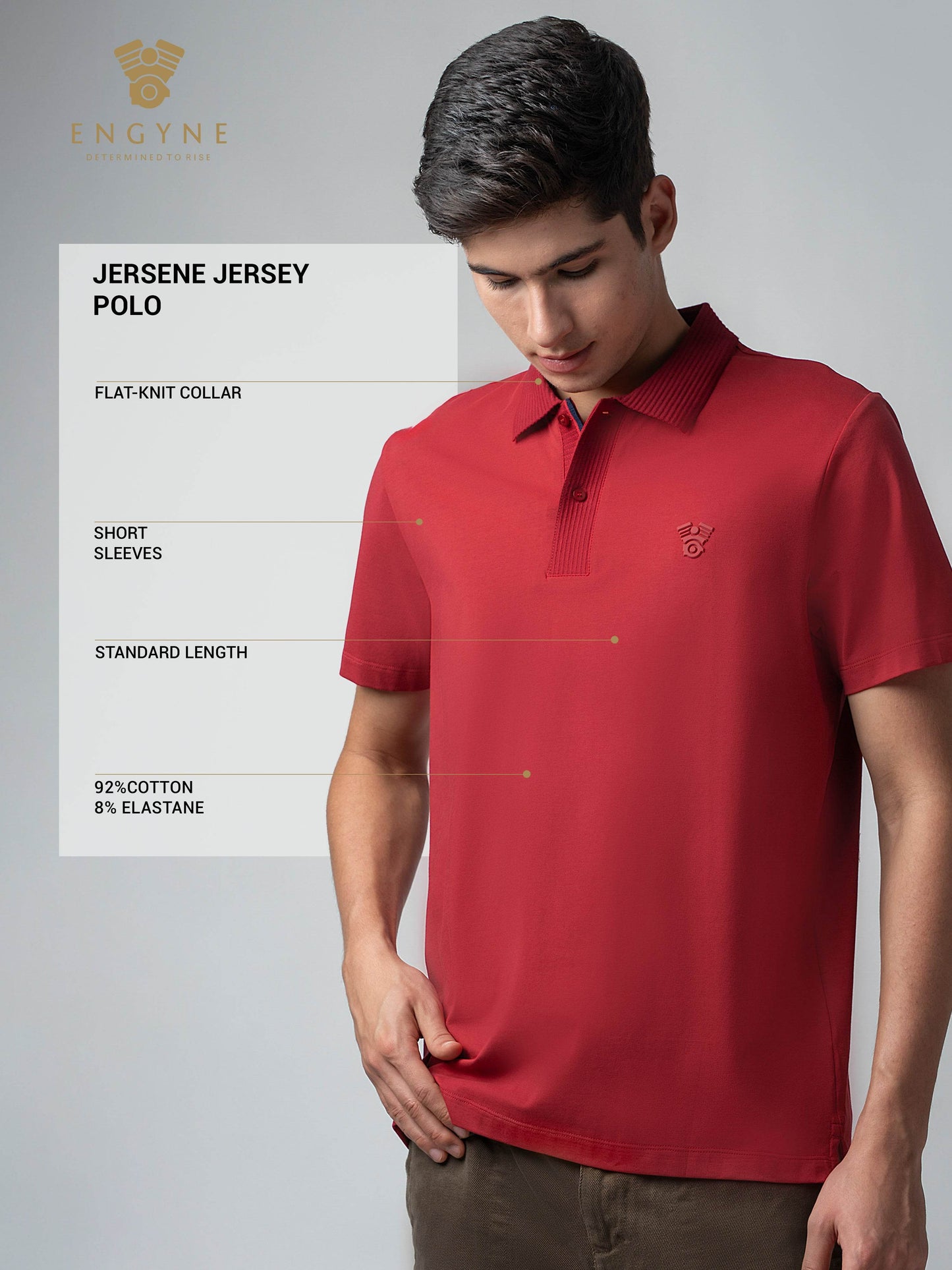 Jersène LuxeKnit with Textured Collar and HD Sticker Iconic Emblem Dark Red Polo - ENGYNE