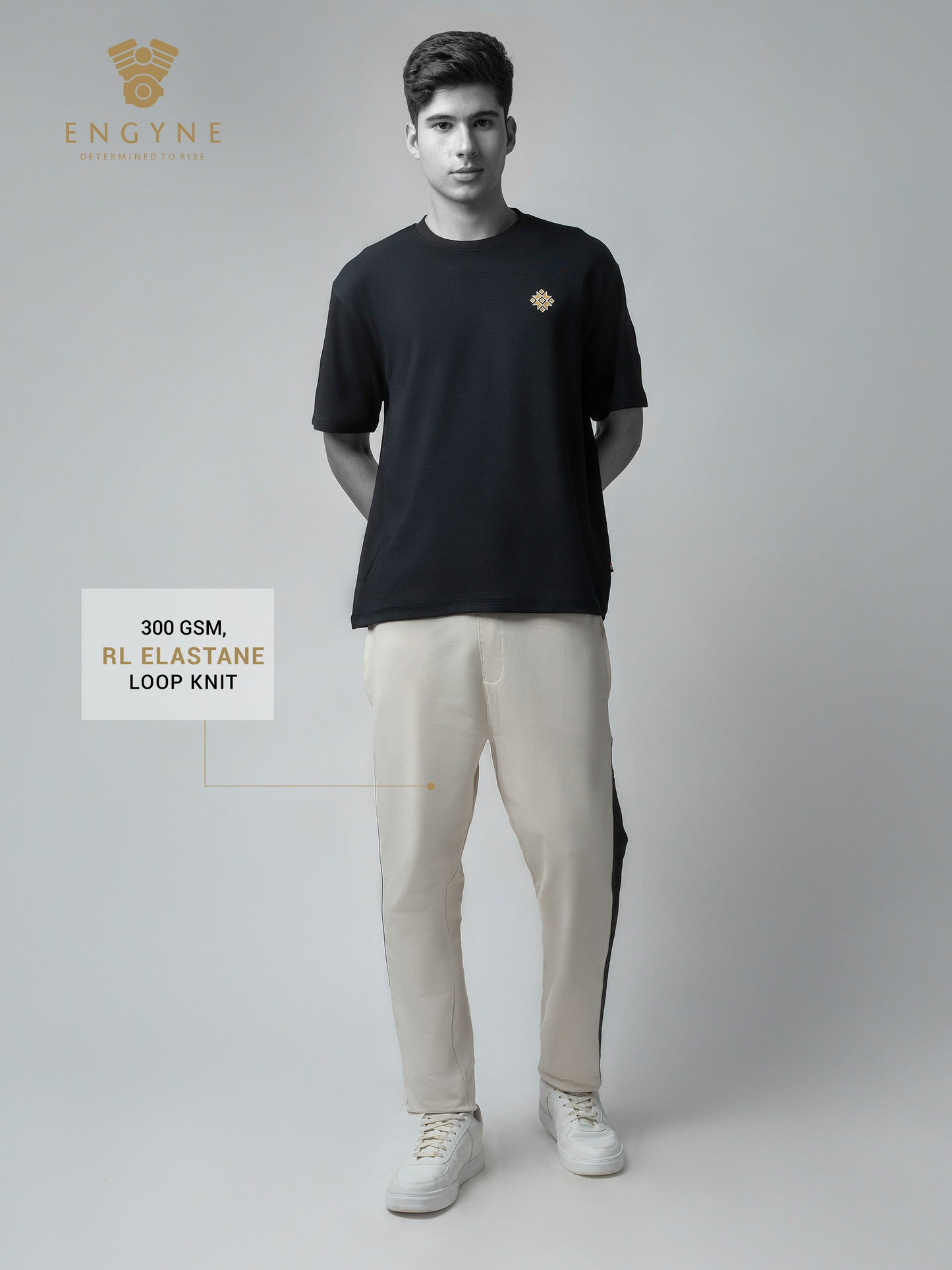 Cotton Beige Track Pant with Contrast Woven Side Tape