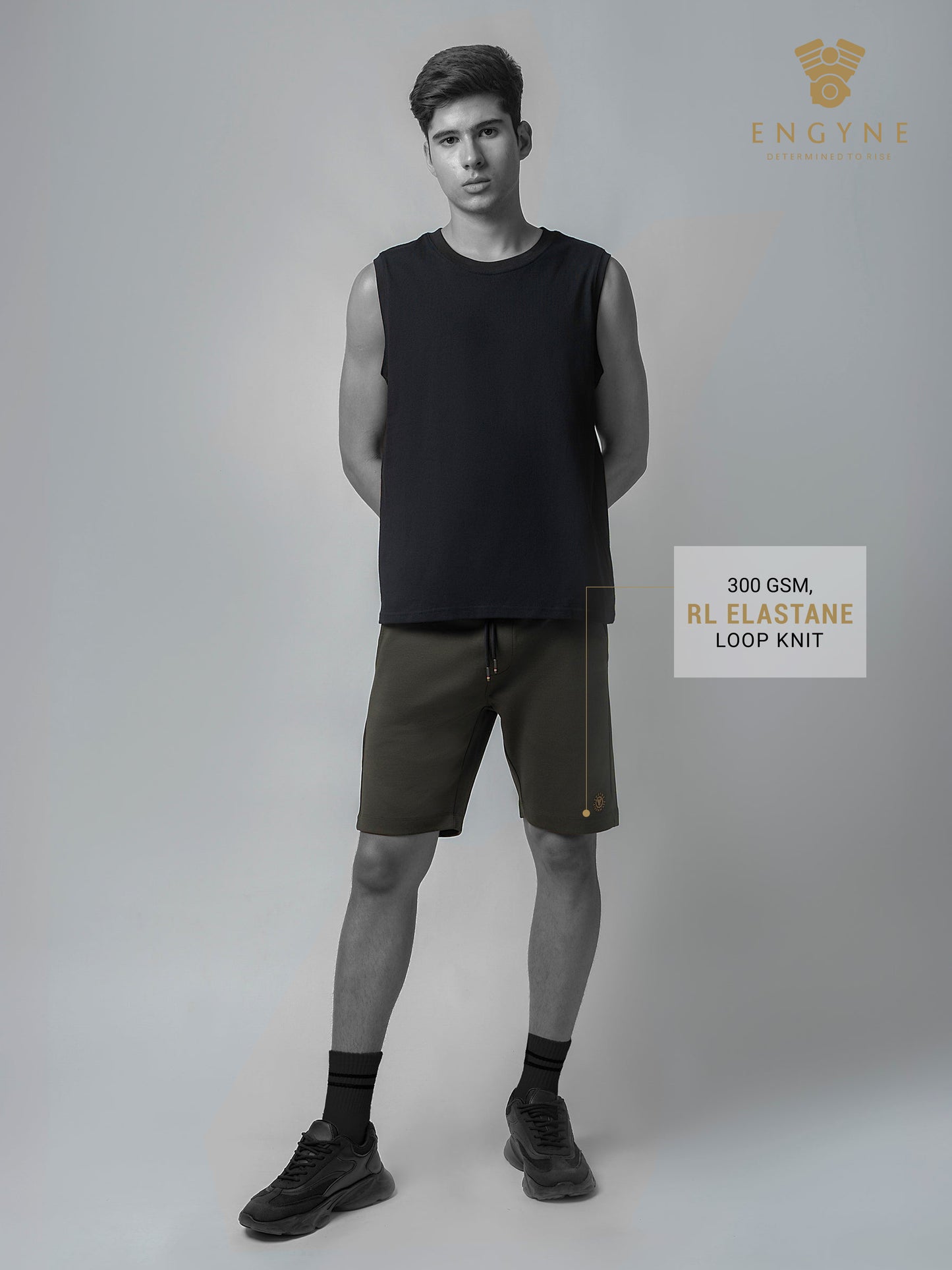 Engyne Shorts with HD Print Cotton Poly Interlock Olive Men Shorts