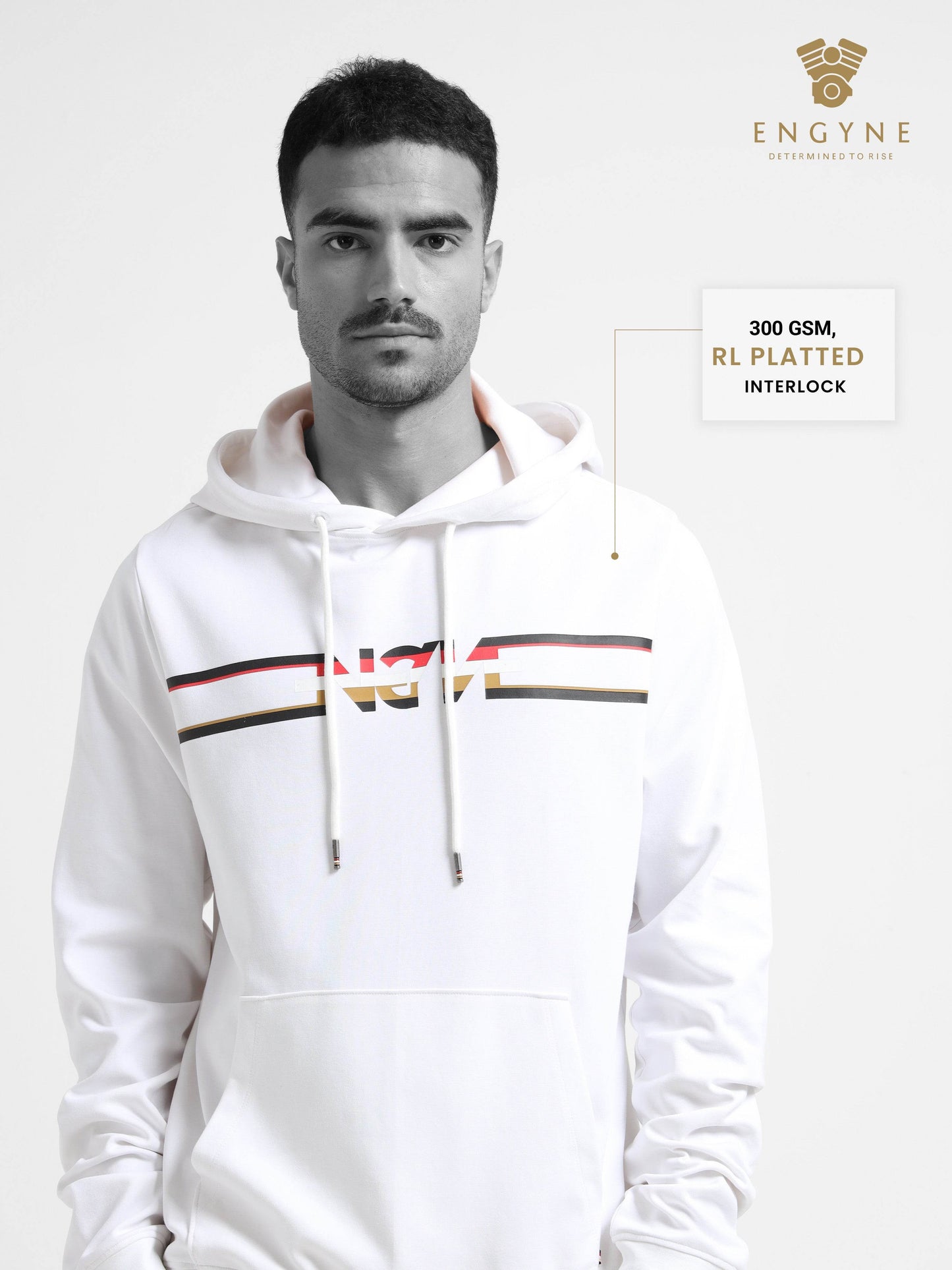 Engyne Signature Flag Hoodie – Rougen Platted Interlock White - ENGYNE