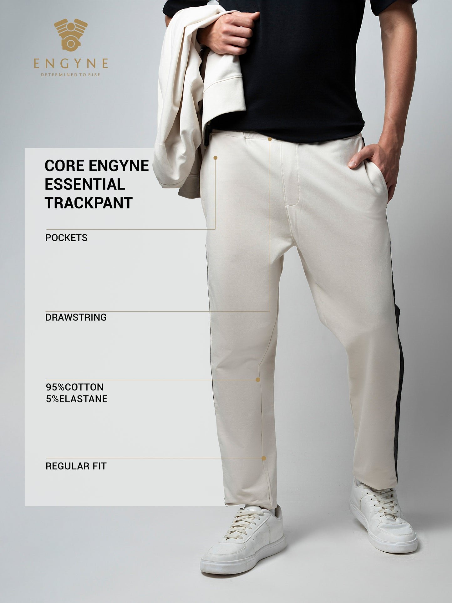 Cotton Beige Track Pant with Contrast Woven Side Tape
