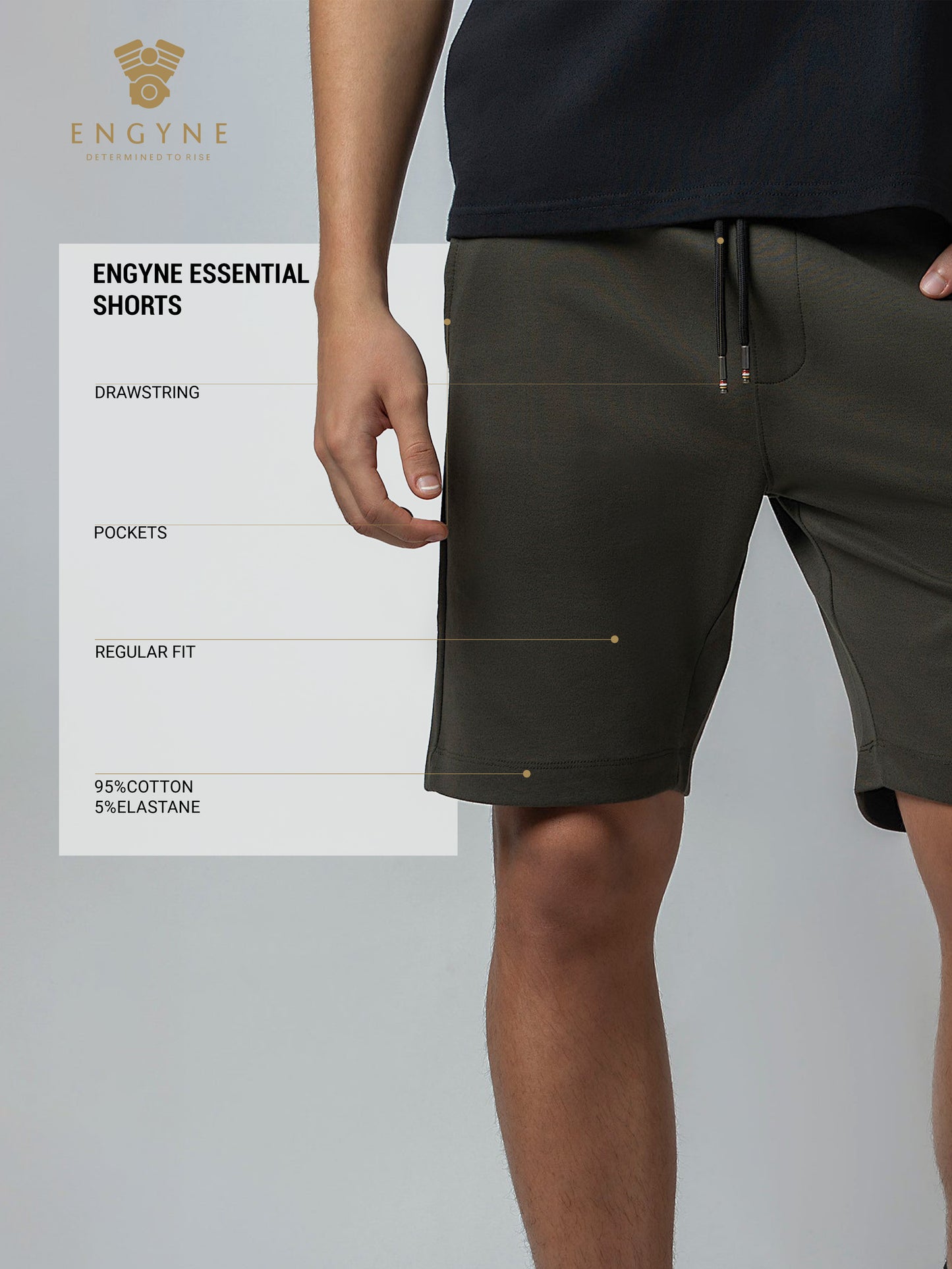 Engyne Shorts with HD Print Cotton Poly Interlock Olive Men Shorts