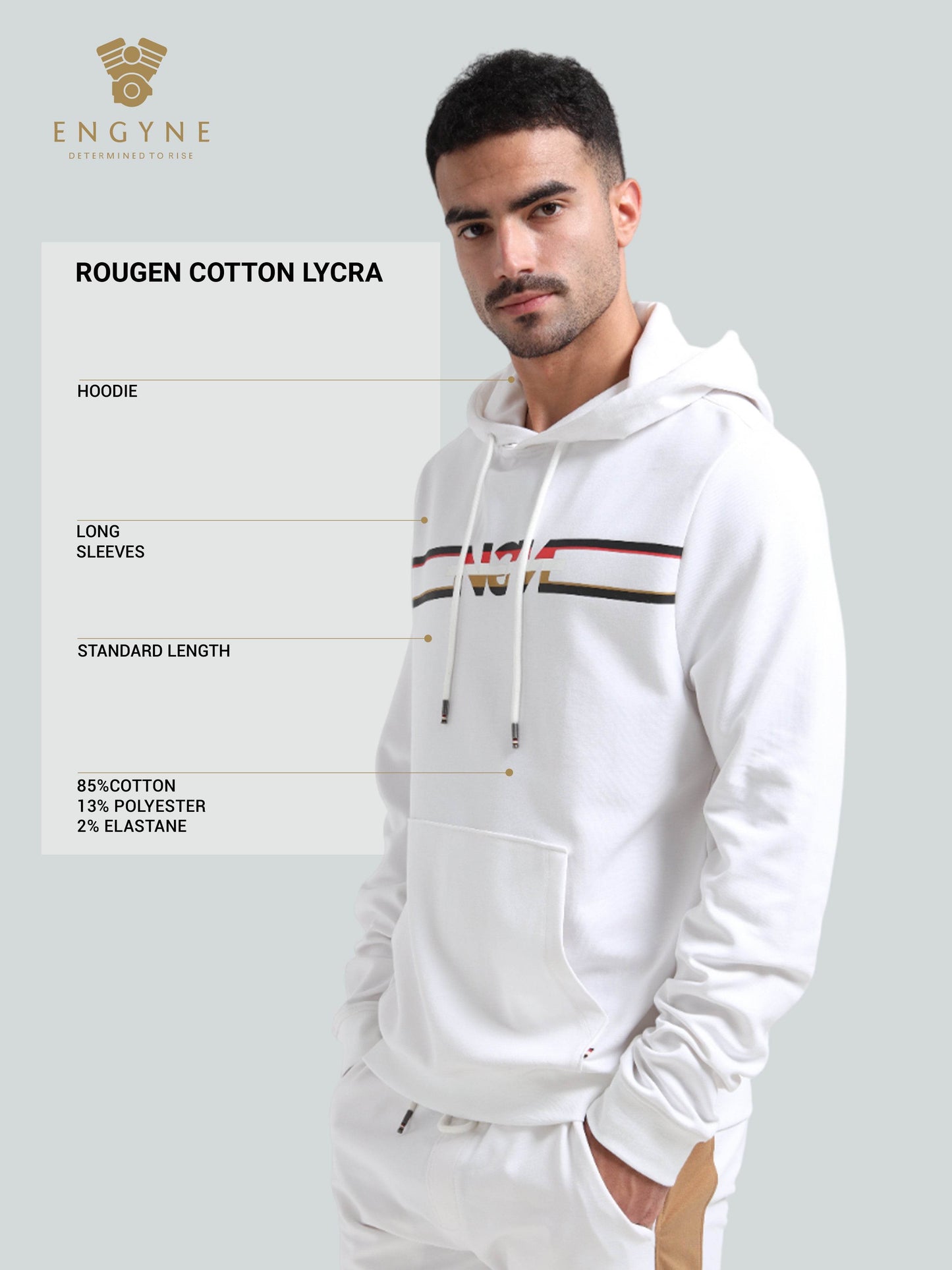 Engyne Signature Flag Hoodie – Rougen Platted Interlock White - ENGYNE