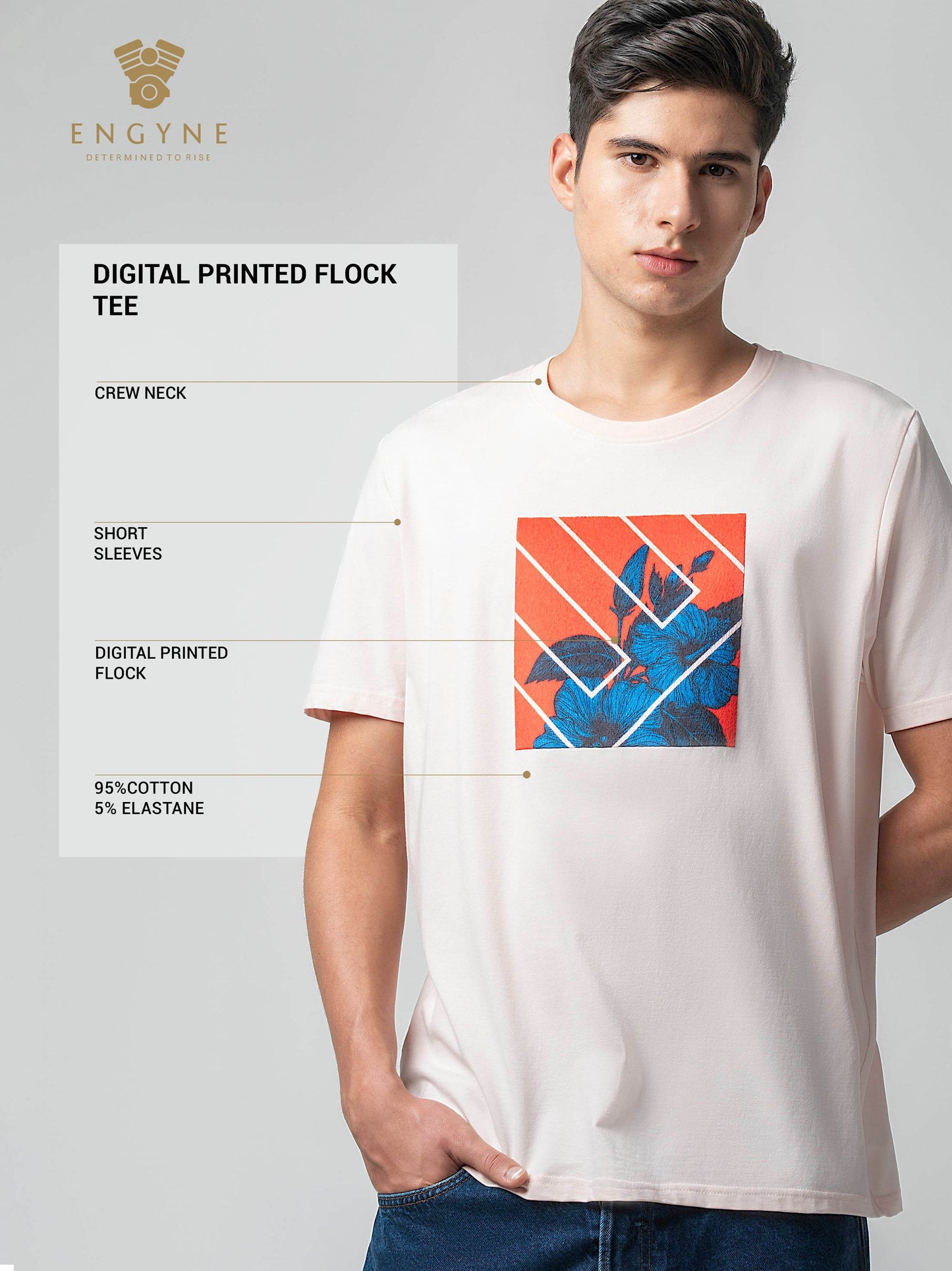 Supima Cotton Lycra with Digital Flock Print Light Pink T-shirt - ENGYNE