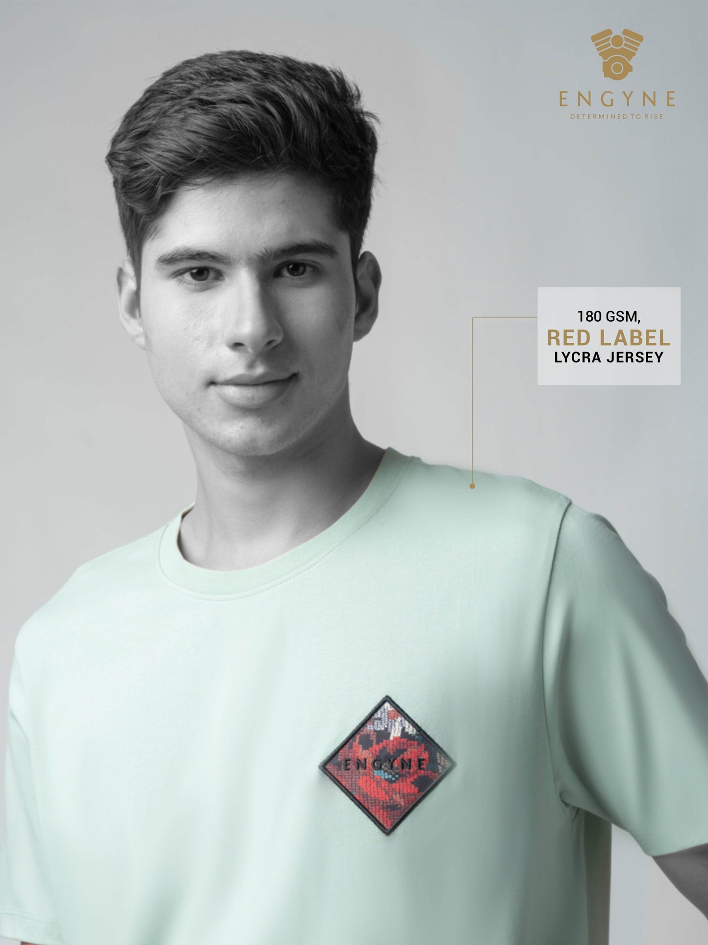 Rougen Cotton Lycra with Sublimation Print and Embroidered Badge Light Green T-shirt - ENGYNE