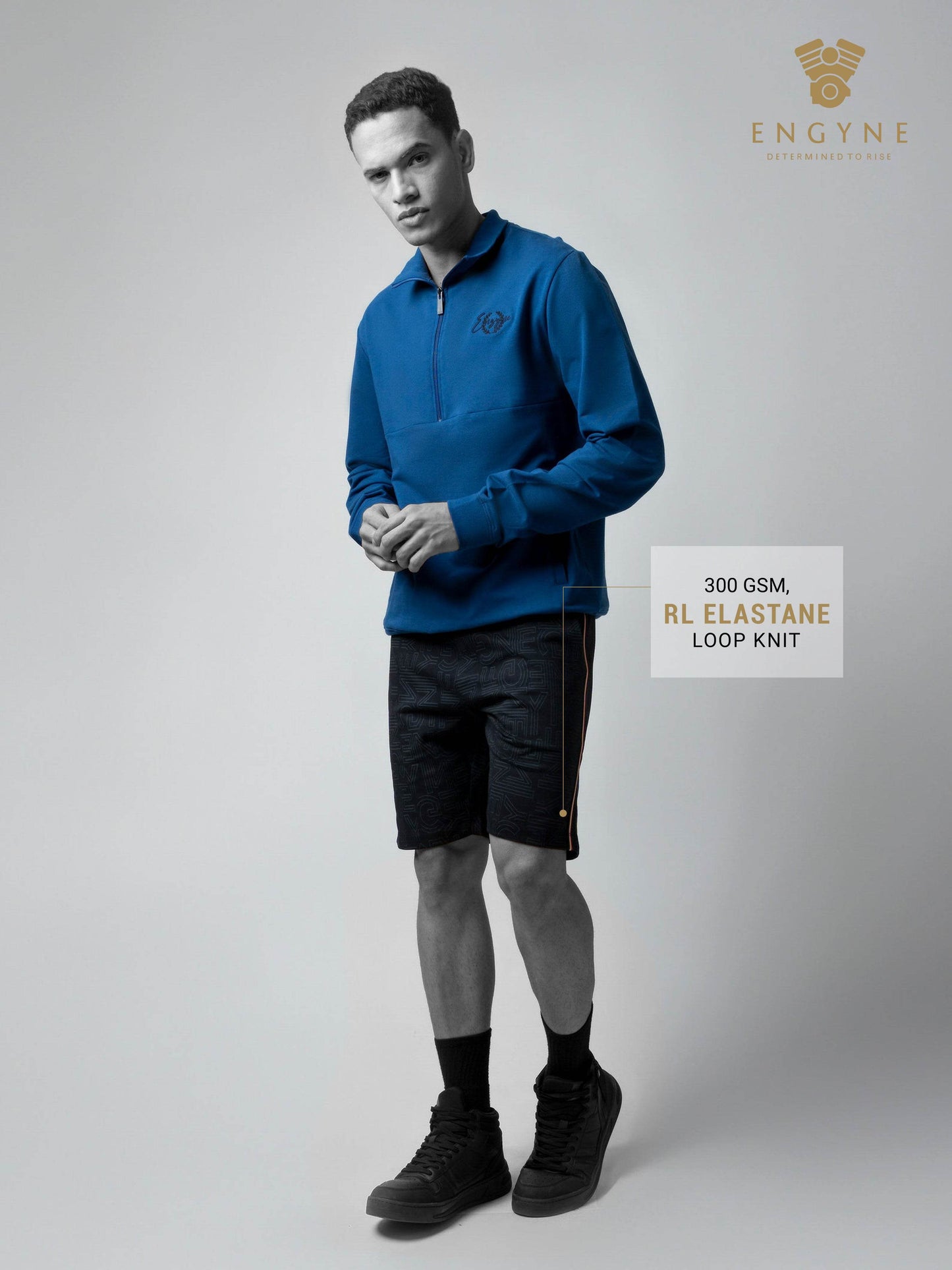 Rougen Cotton Elastane Loop Knit Shorts with All-Over Discharge Print Black - ENGYNE