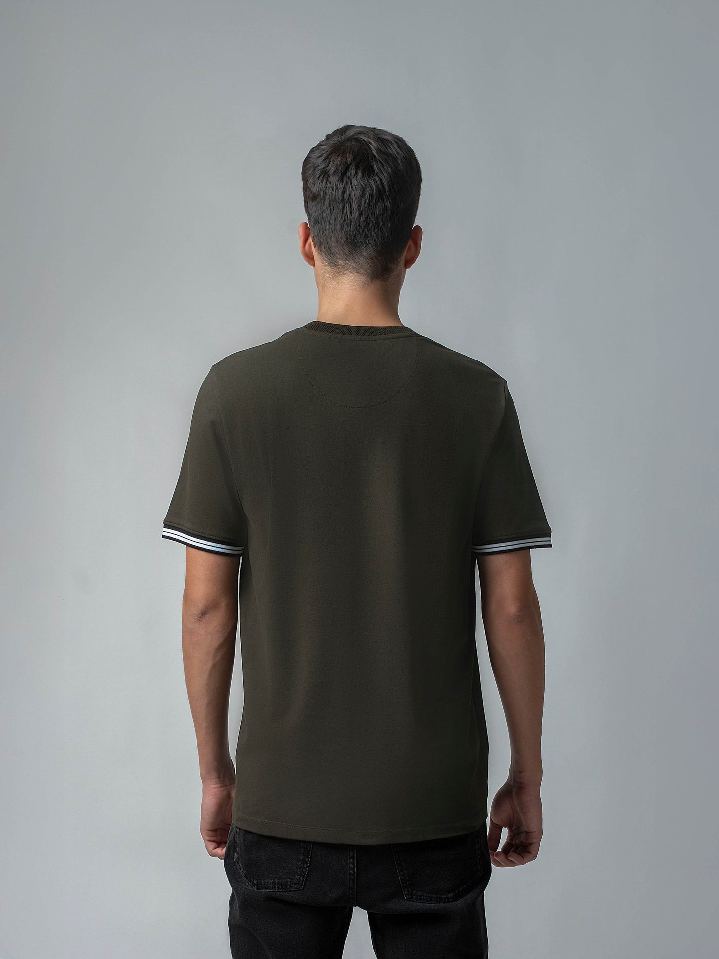 Supima Cotton Lycra Piqué with Enhanced Neck Rib and Flat-Knit Cuffs Olive T-shirt - ENGYNE